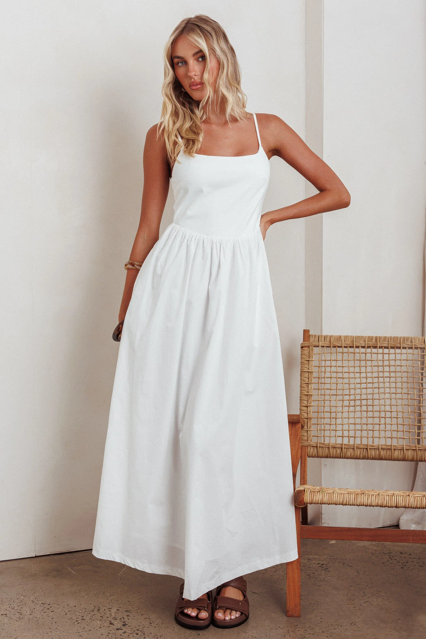 Yelizaveta Side Pocket Maxi Dress White