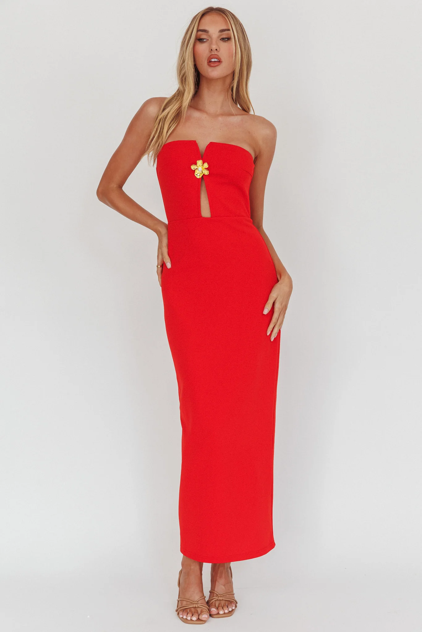 Sonrisa Strapless Cut-Out Maxi Dress Red