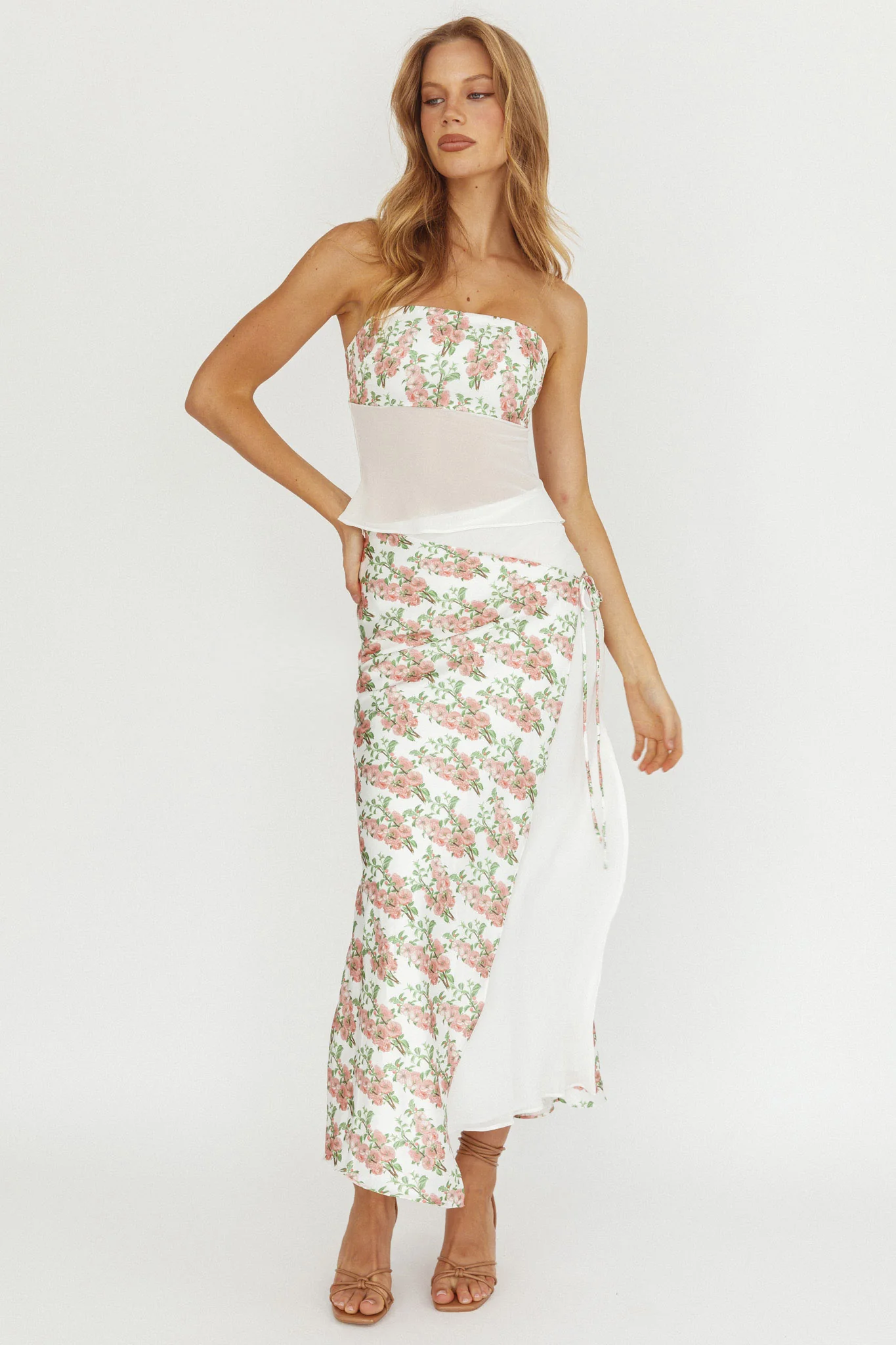 Jerica Wrap Front Maxi Skirt Floral Blush
