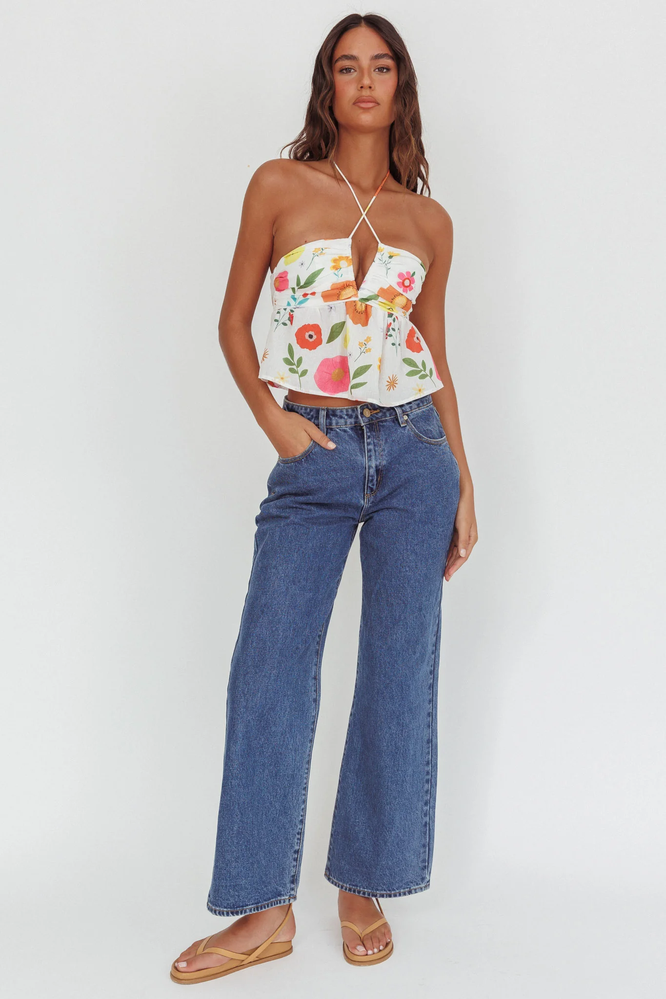 Asiah Halter Neck Top Floral White