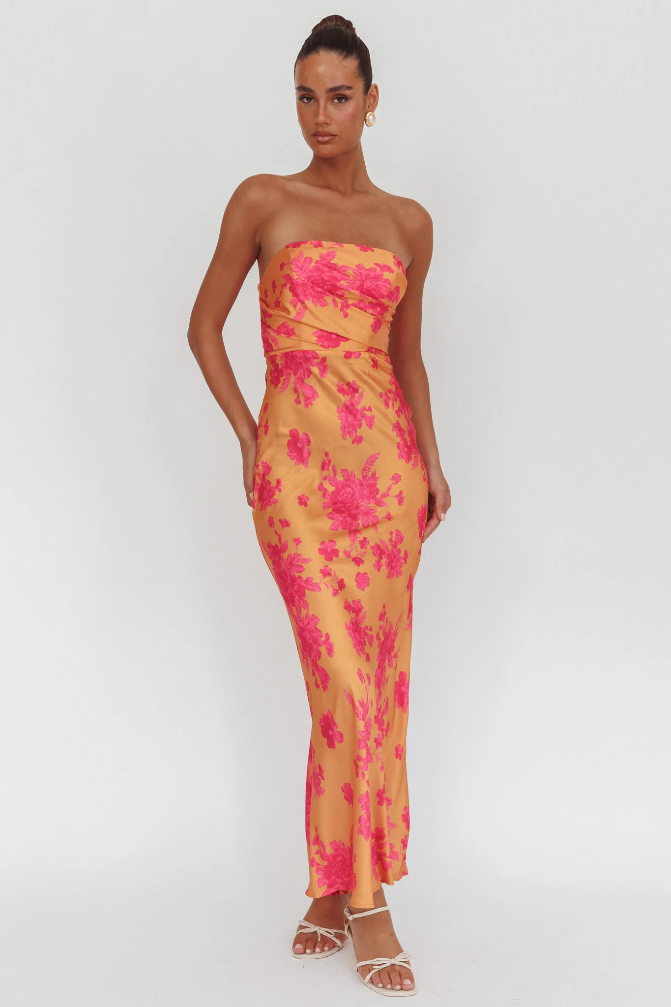 City Of Stars Strapless Maxi Dress Floral Orange