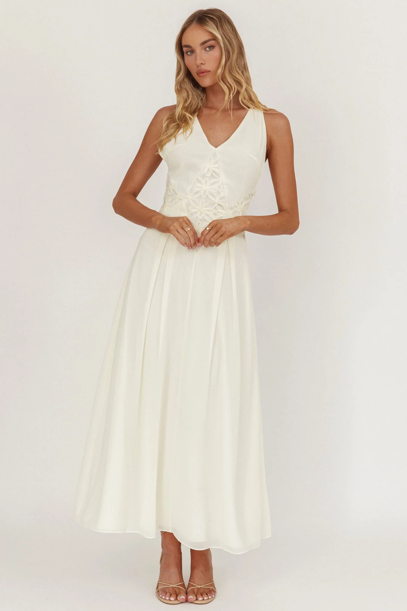 Wildflower Sun Applique Insert Maxi Dress Cream