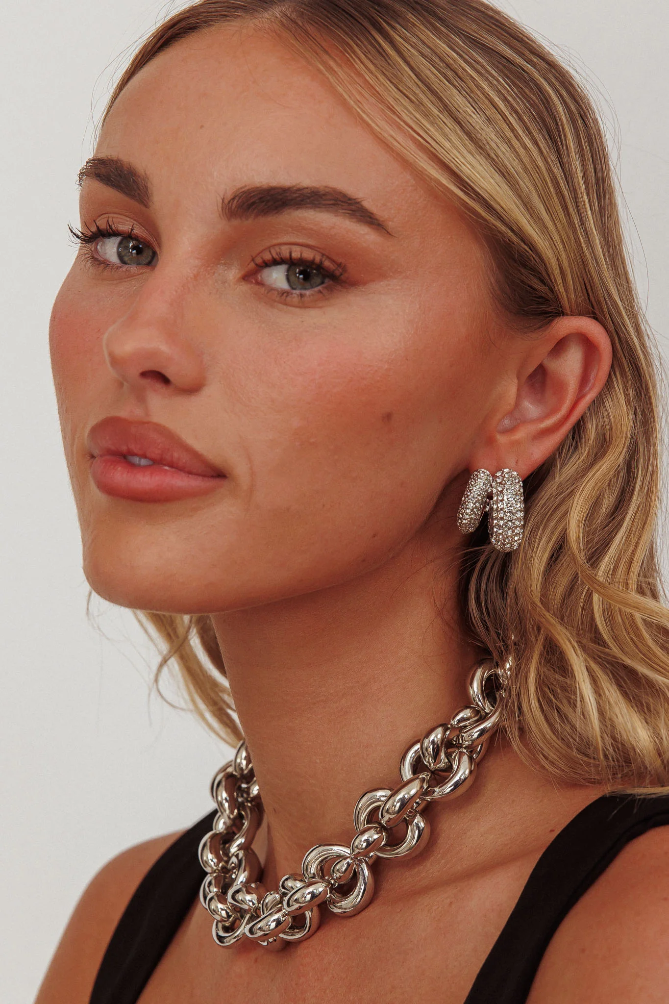 Anthea Double Hoop Studs Silver Diamante