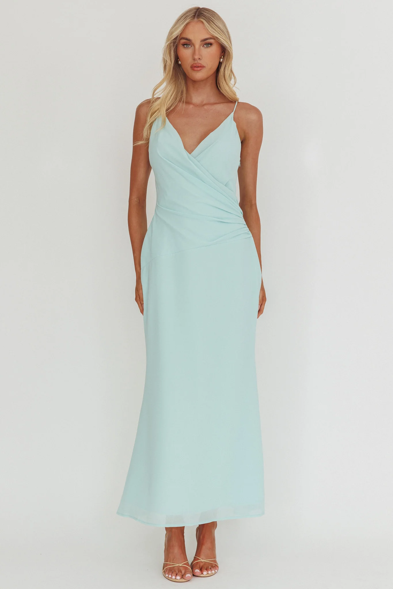 Lexxi Crossover Gathered Waist Maxi Dress Tiffany Blue