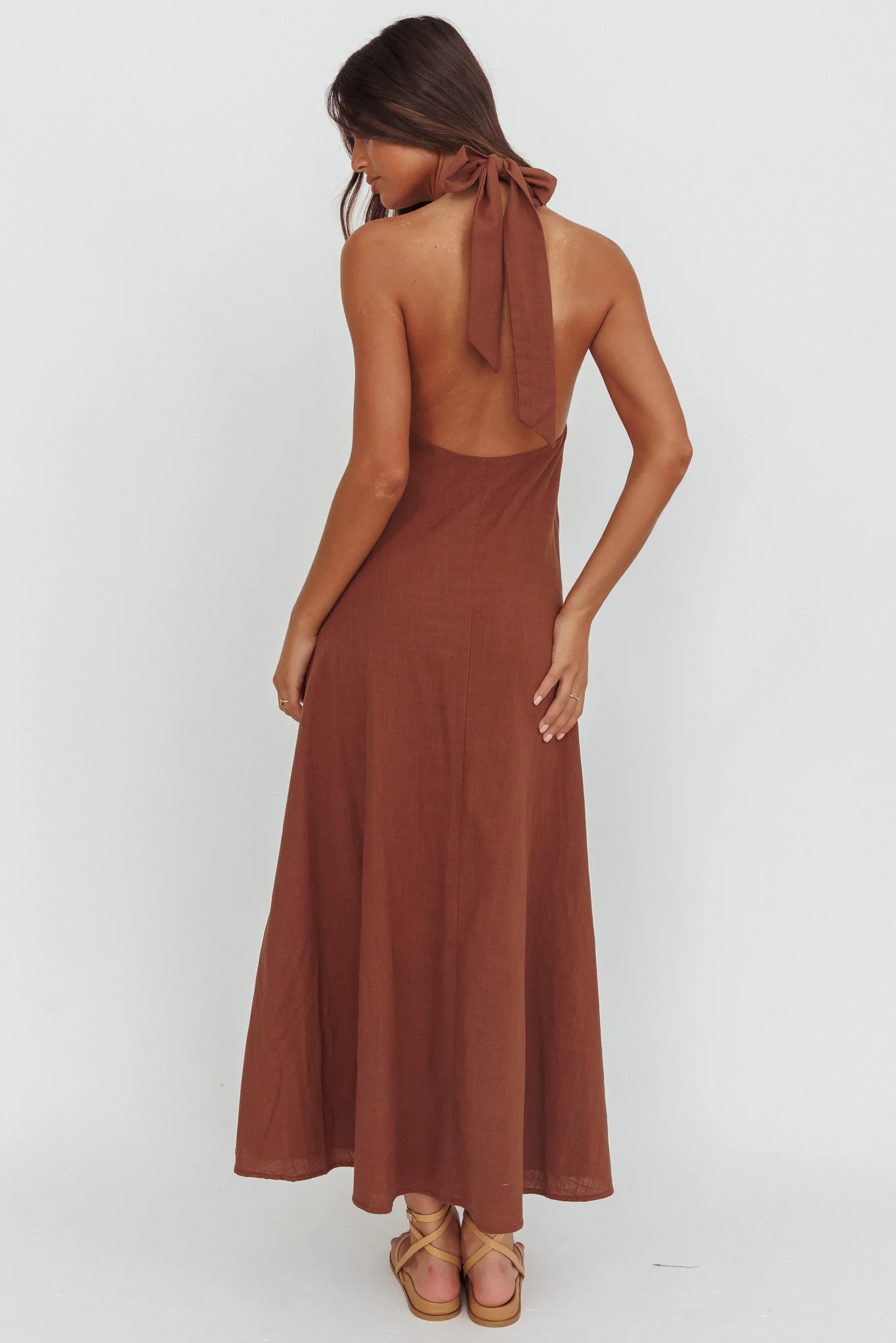 Cheer Twist Halterneck Maxi Dress Chocolate