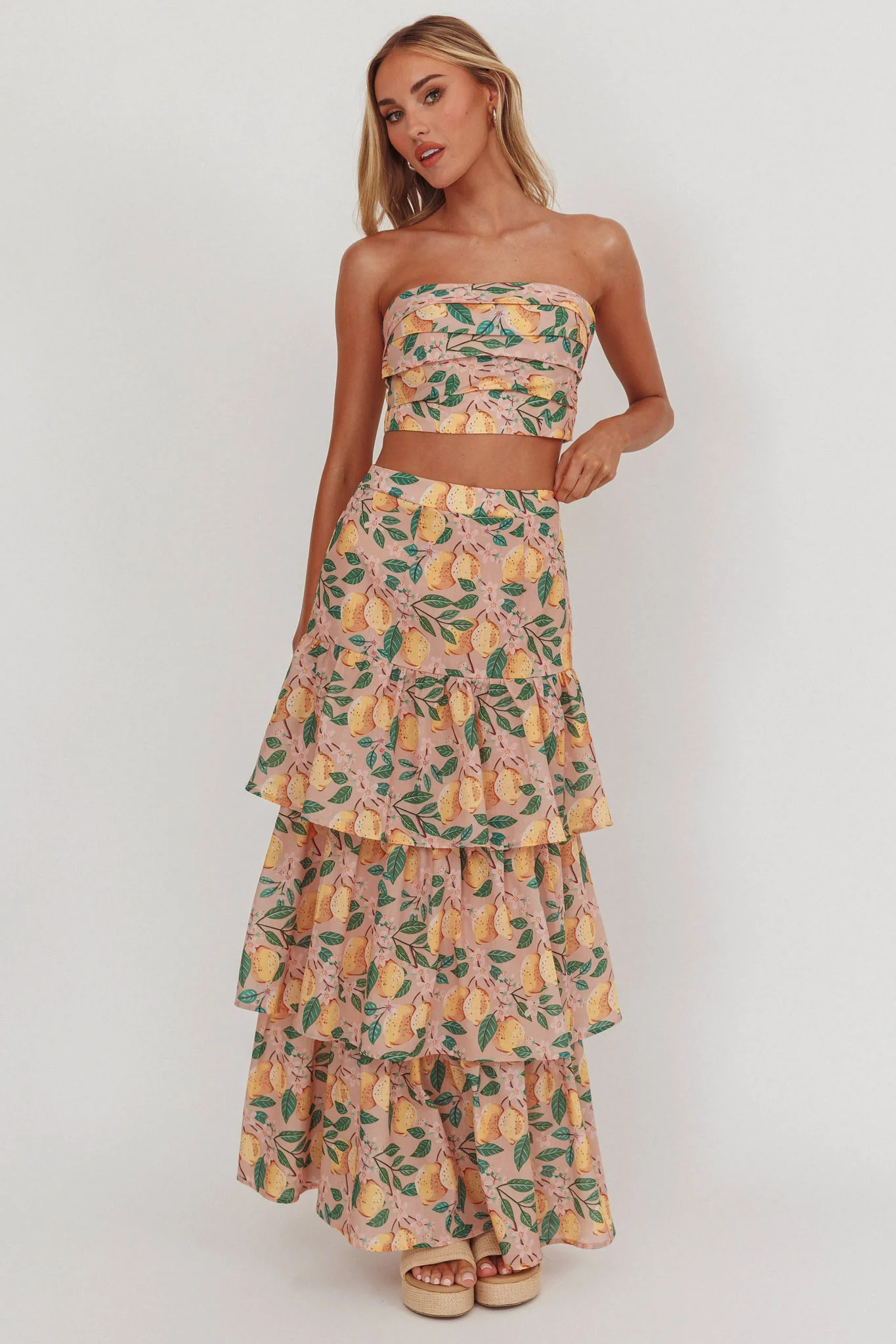 Ezmeralda Tiered Ruffle Maxi Skirt Lemon