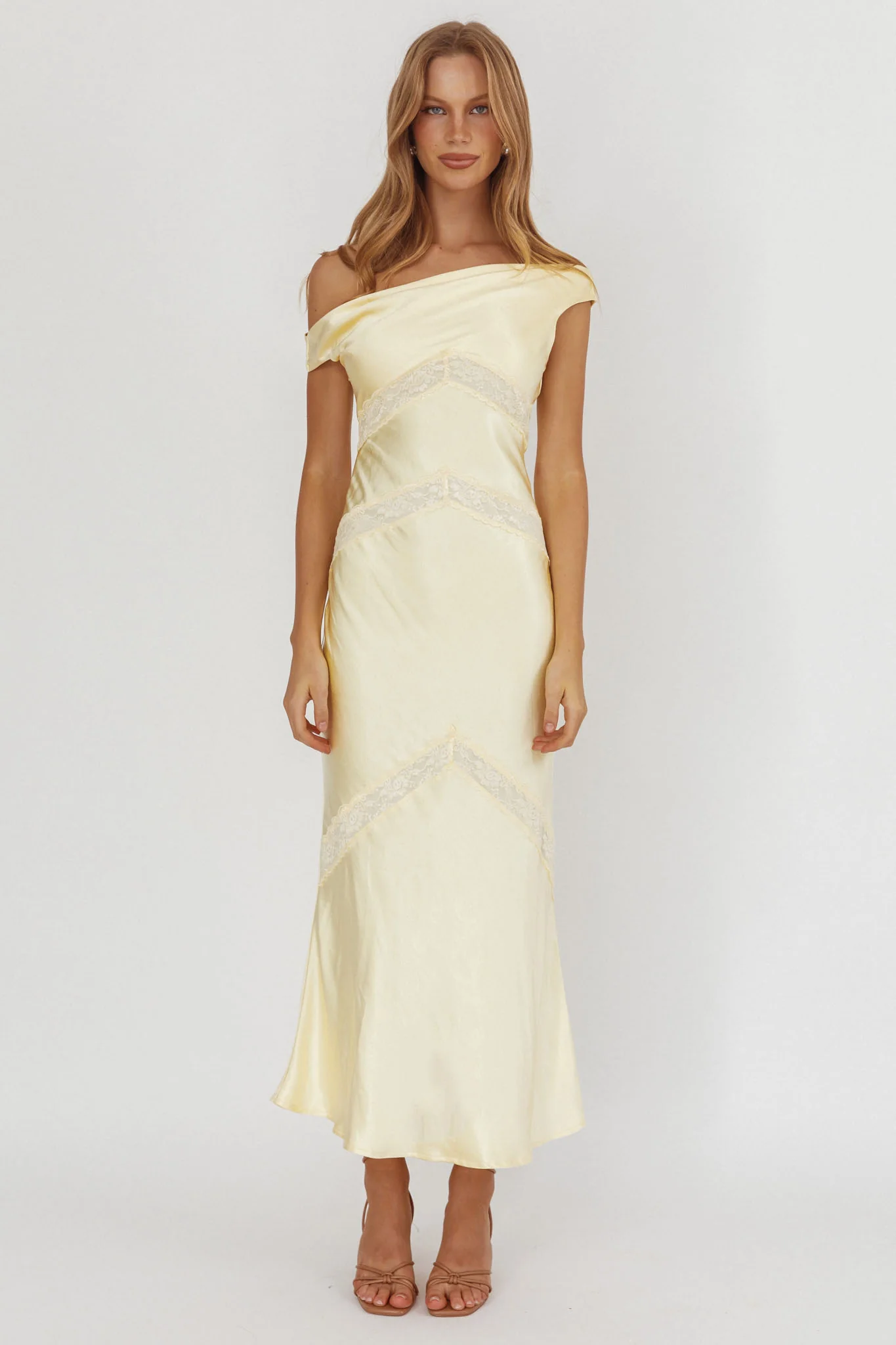 Revelation Off-Shoulder Lace Trim Maxi Dress Butter