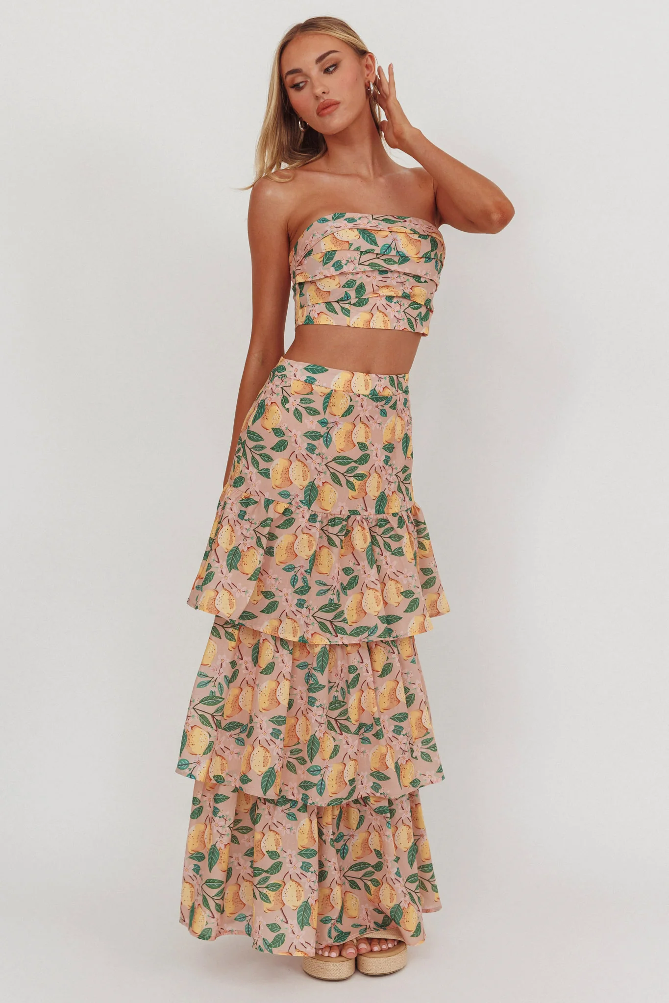 Ezmeralda Tiered Ruffle Maxi Skirt Lemon