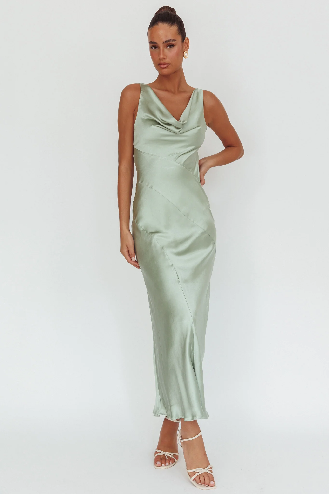 Good Intentions Cowl Neck Open Back Maxi Dress Sage
