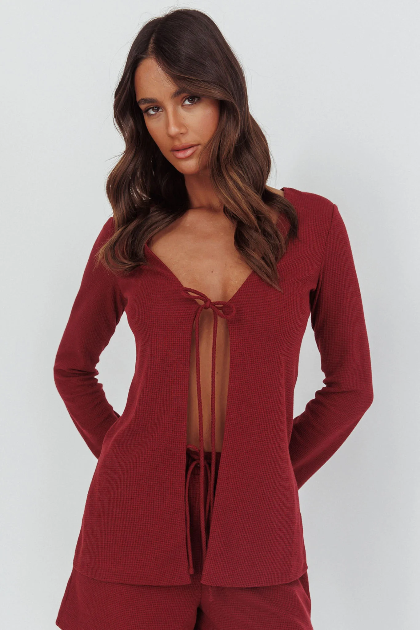 Ryder Tie Front Top Burgundy