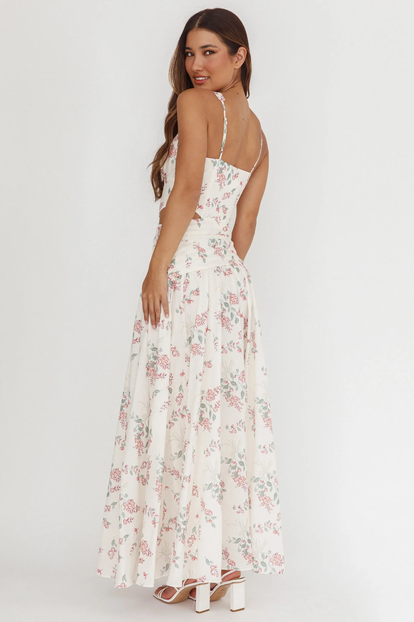 First Dates Waist Cut-Out Maxi Dress Floral Cream/Pink