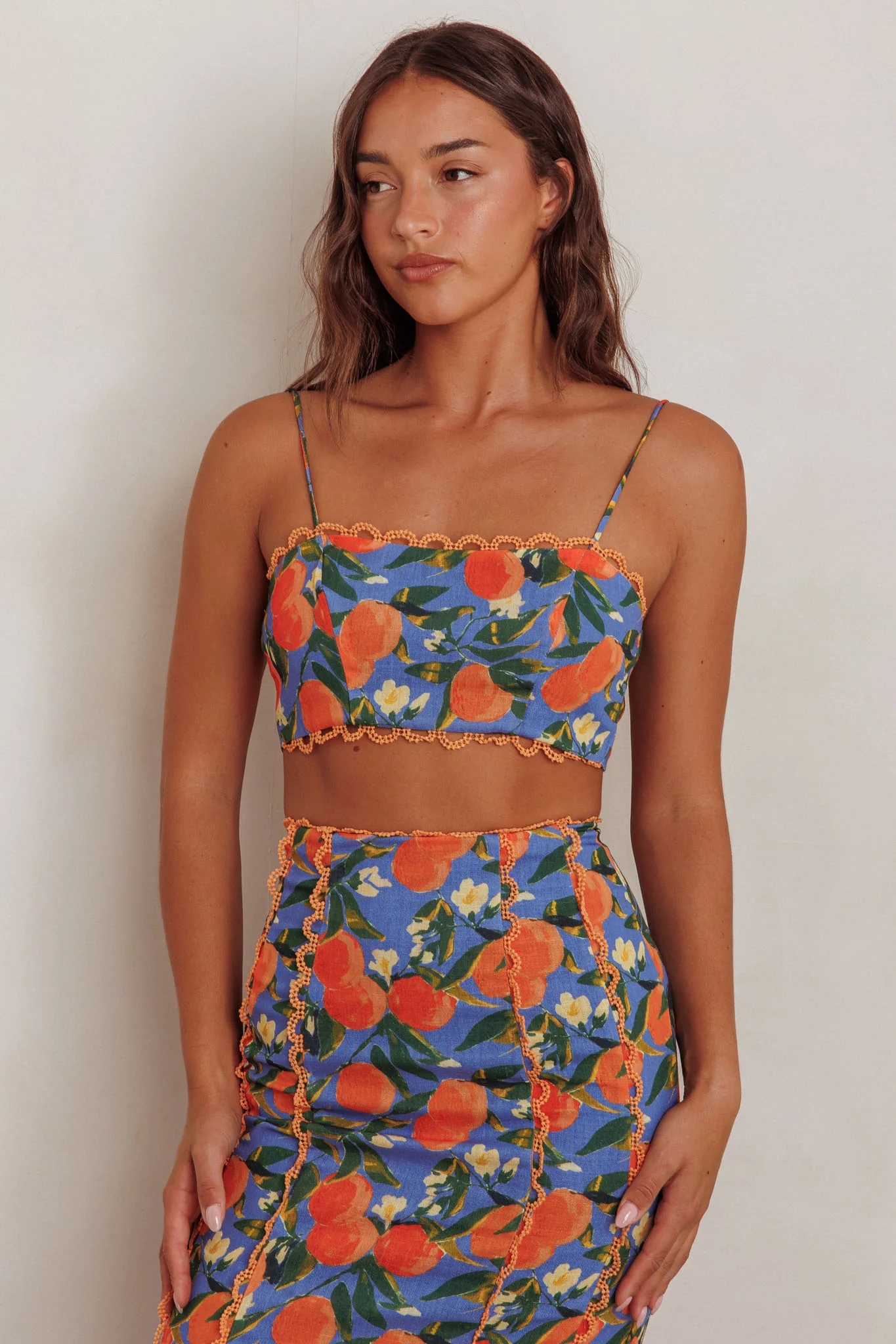 Chamberlain Scallop Trim Crop Top Citrus Orange