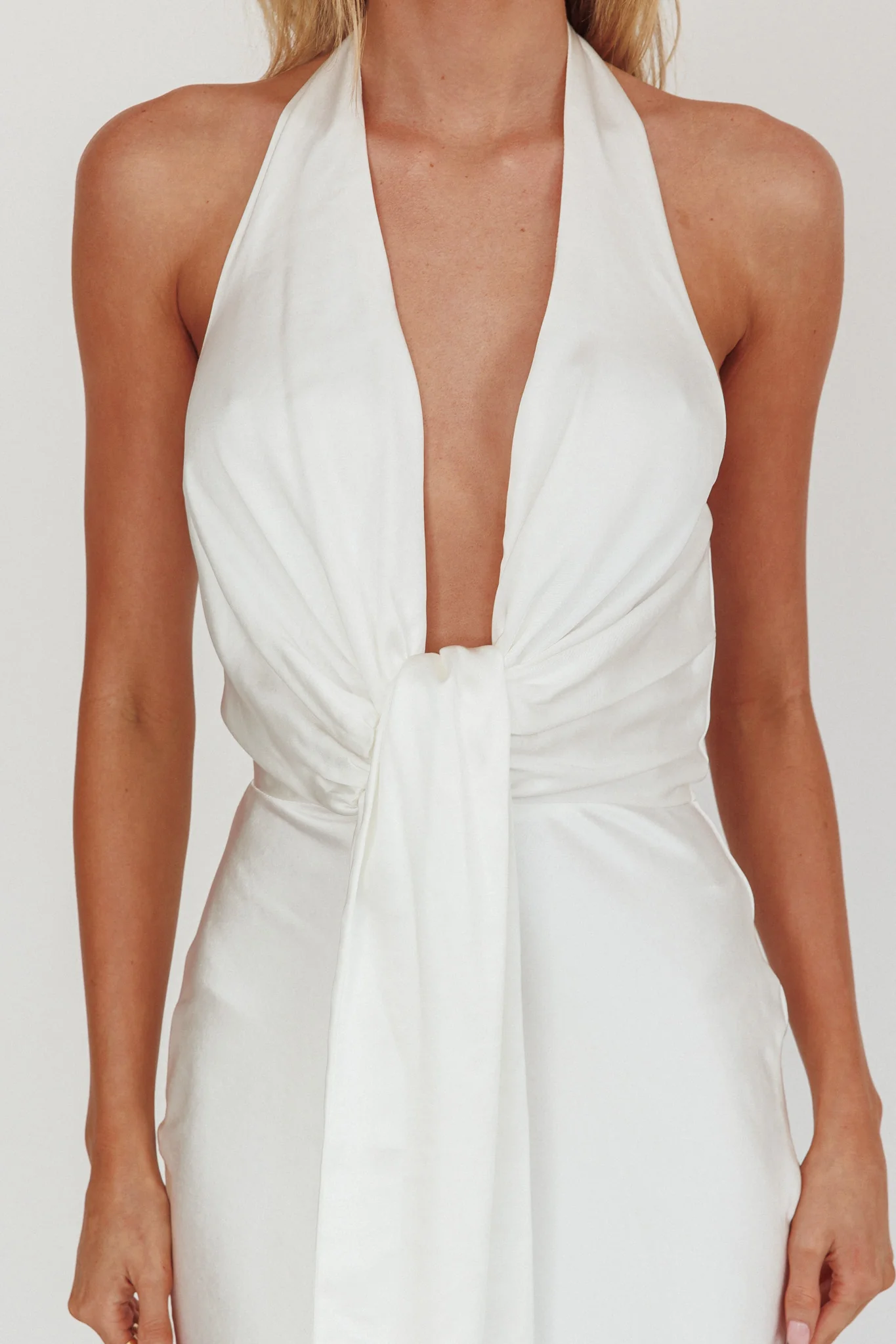 Make Believe Plunging Halterneck Maxi Dress Oyster