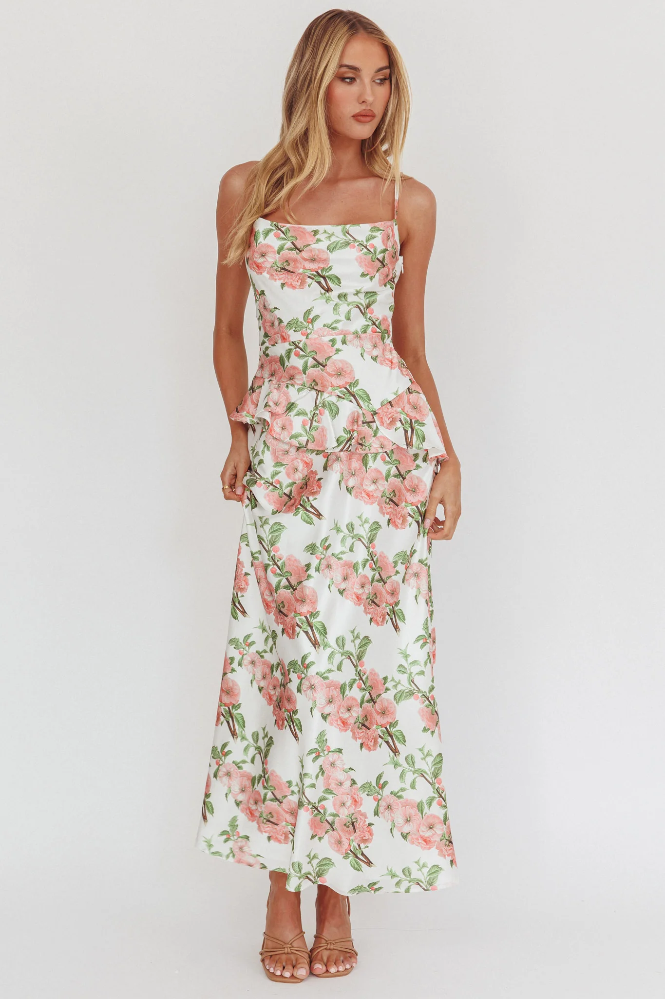 Jerica Ruffle Waist Maxi Dress Floral Blush