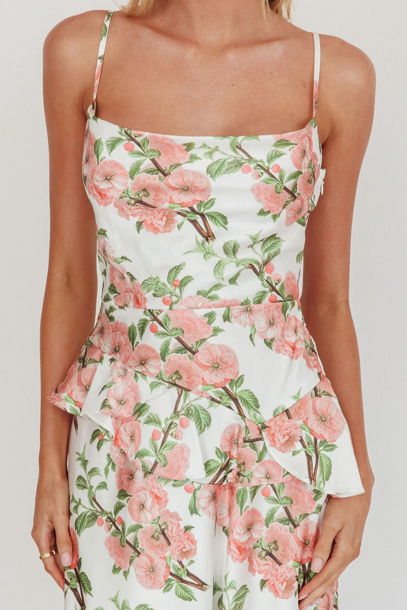 Jerica Ruffle Waist Maxi Dress Floral Blush