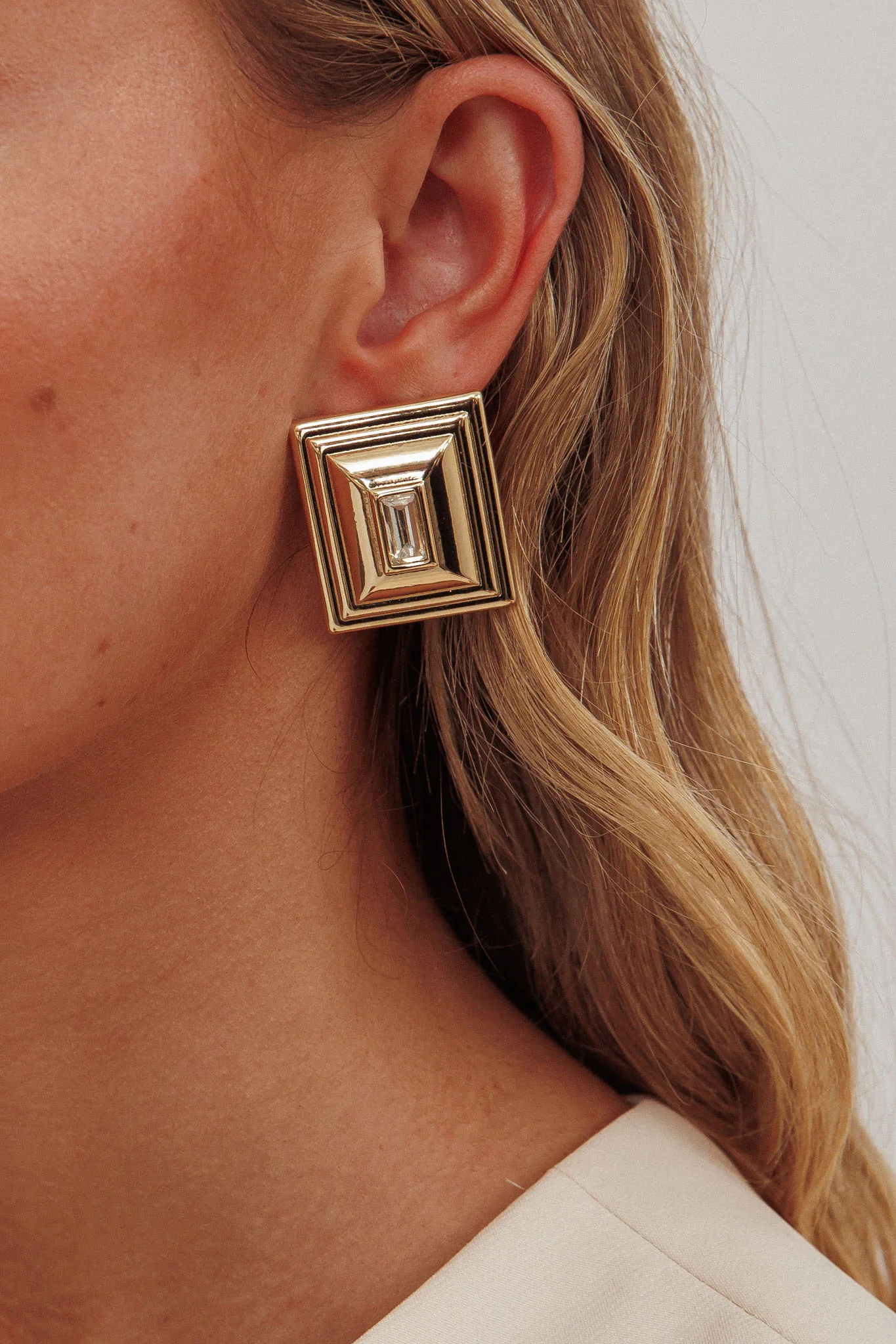 Martha Rectangle Rhinestone Earrings Gold/Diamante