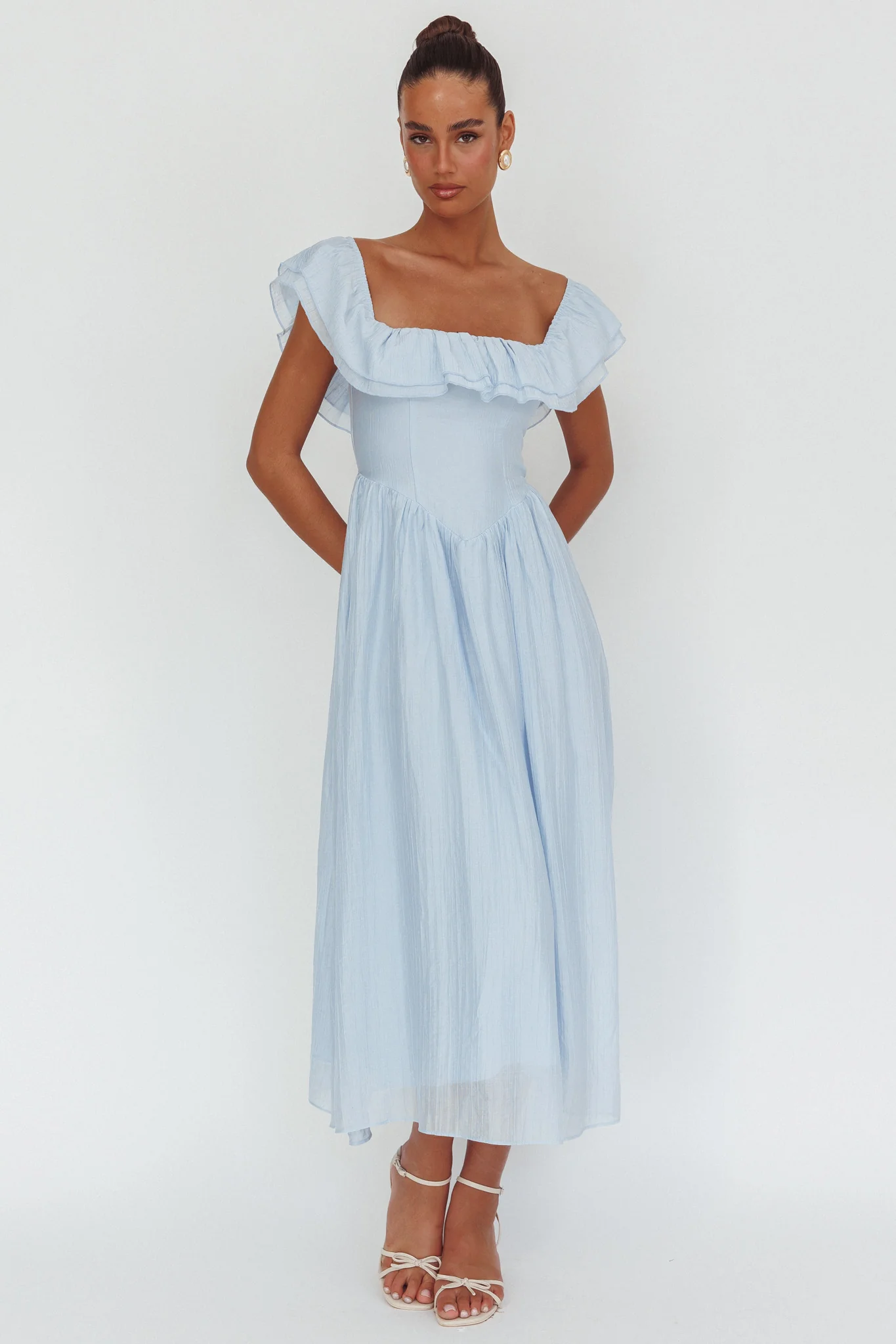 Serinah Basque Waist Off-Shoulder Maxi Dress Blue