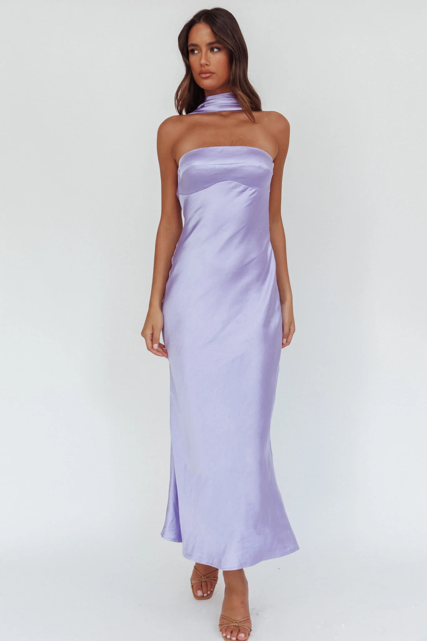 Damsel Reverse Halter Maxi Dress Satin Lilac