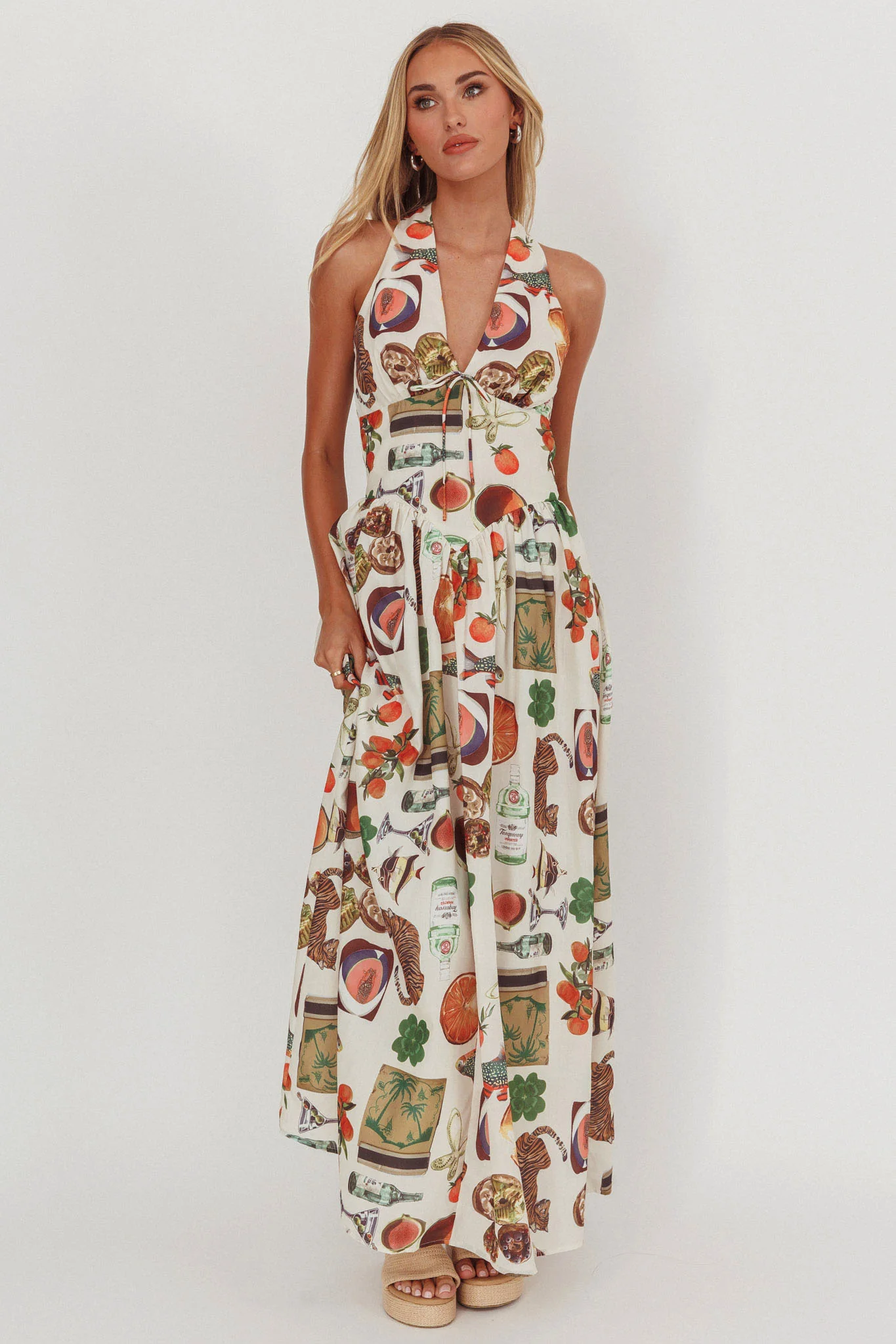 Clarette Basque Waist Open Back Maxi Dress Exotic Beige