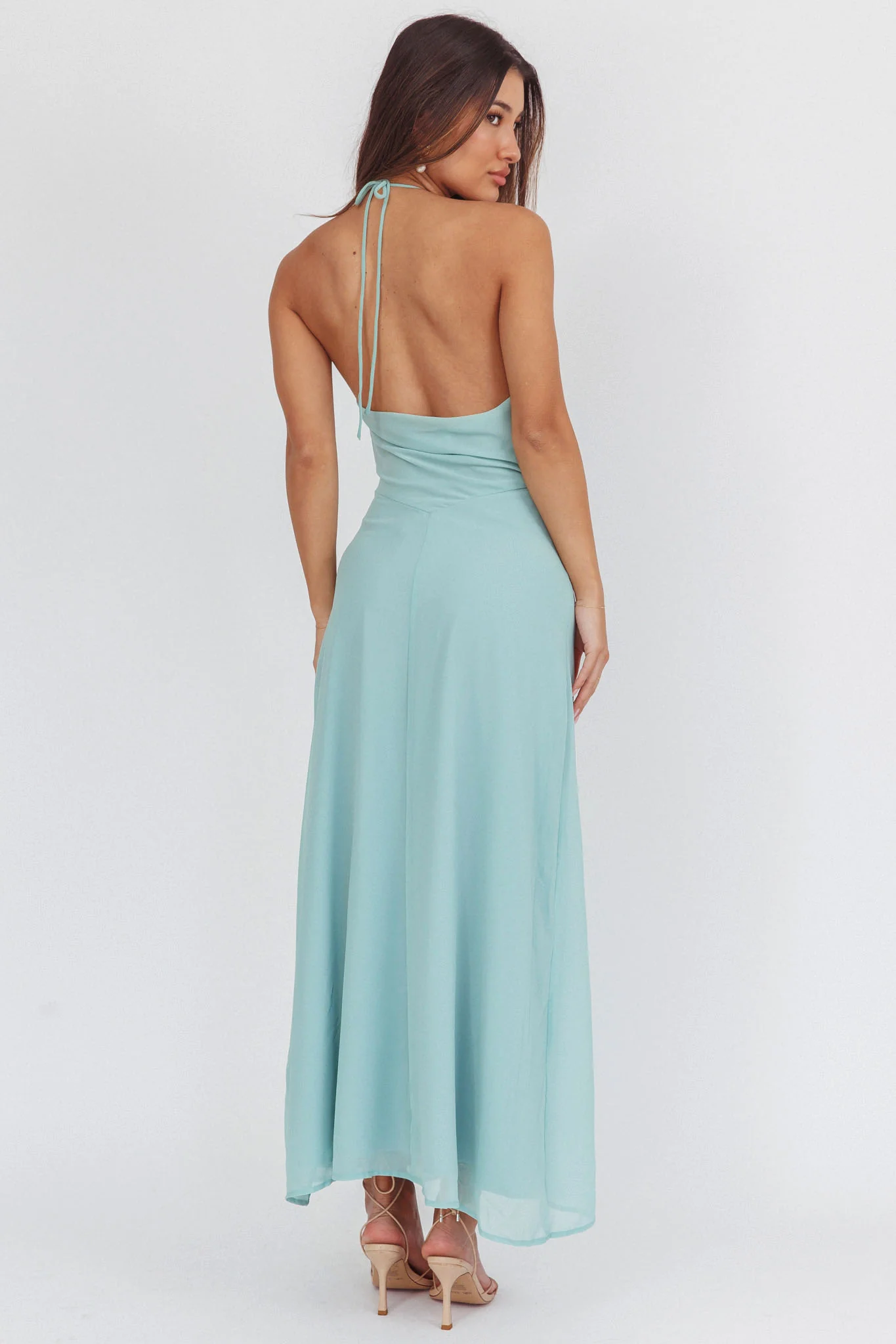 Petronilla Rosette Halterneck Maxi Dress Sage