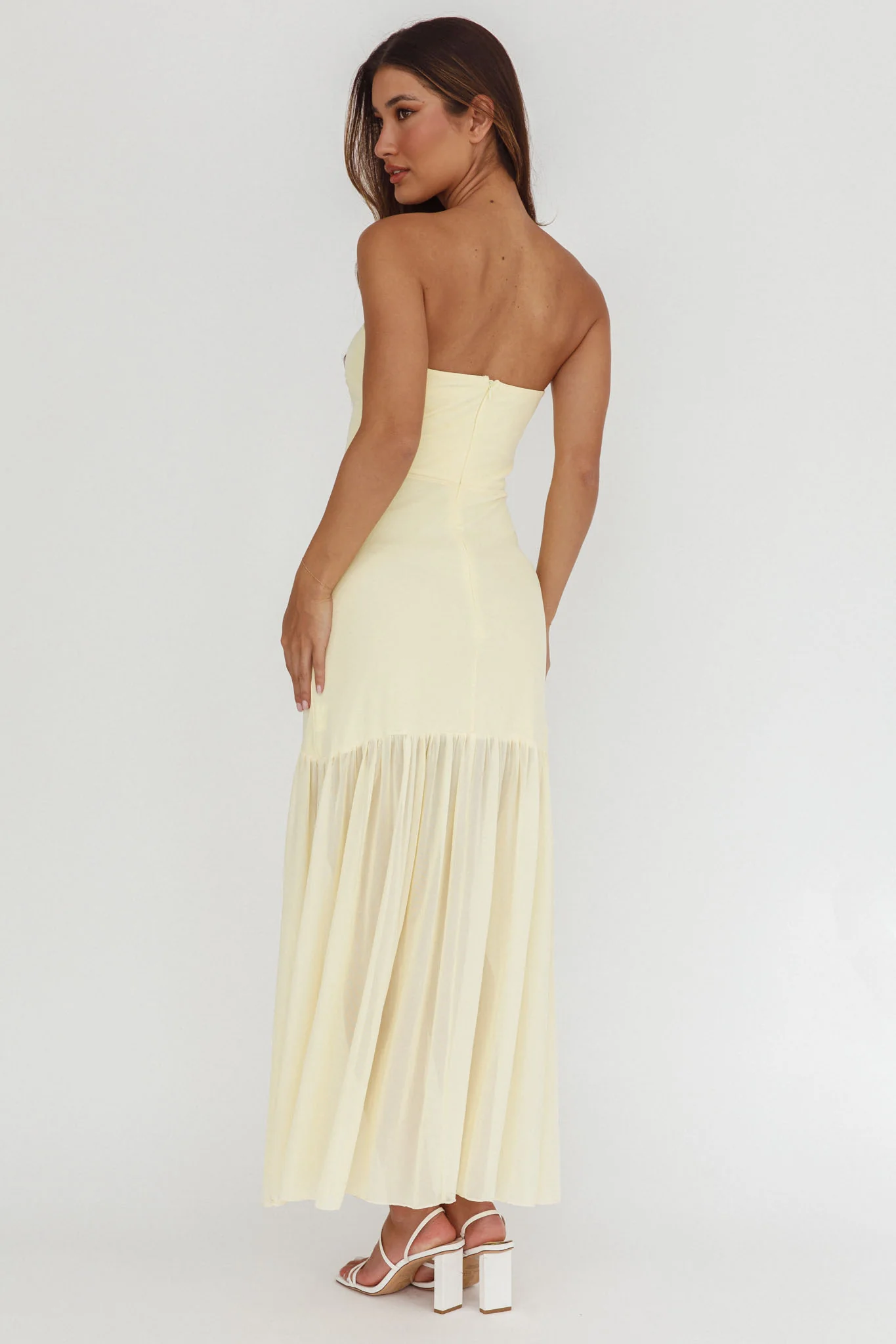 Wilma Sheer Hem Strapless Midi Dress Butter