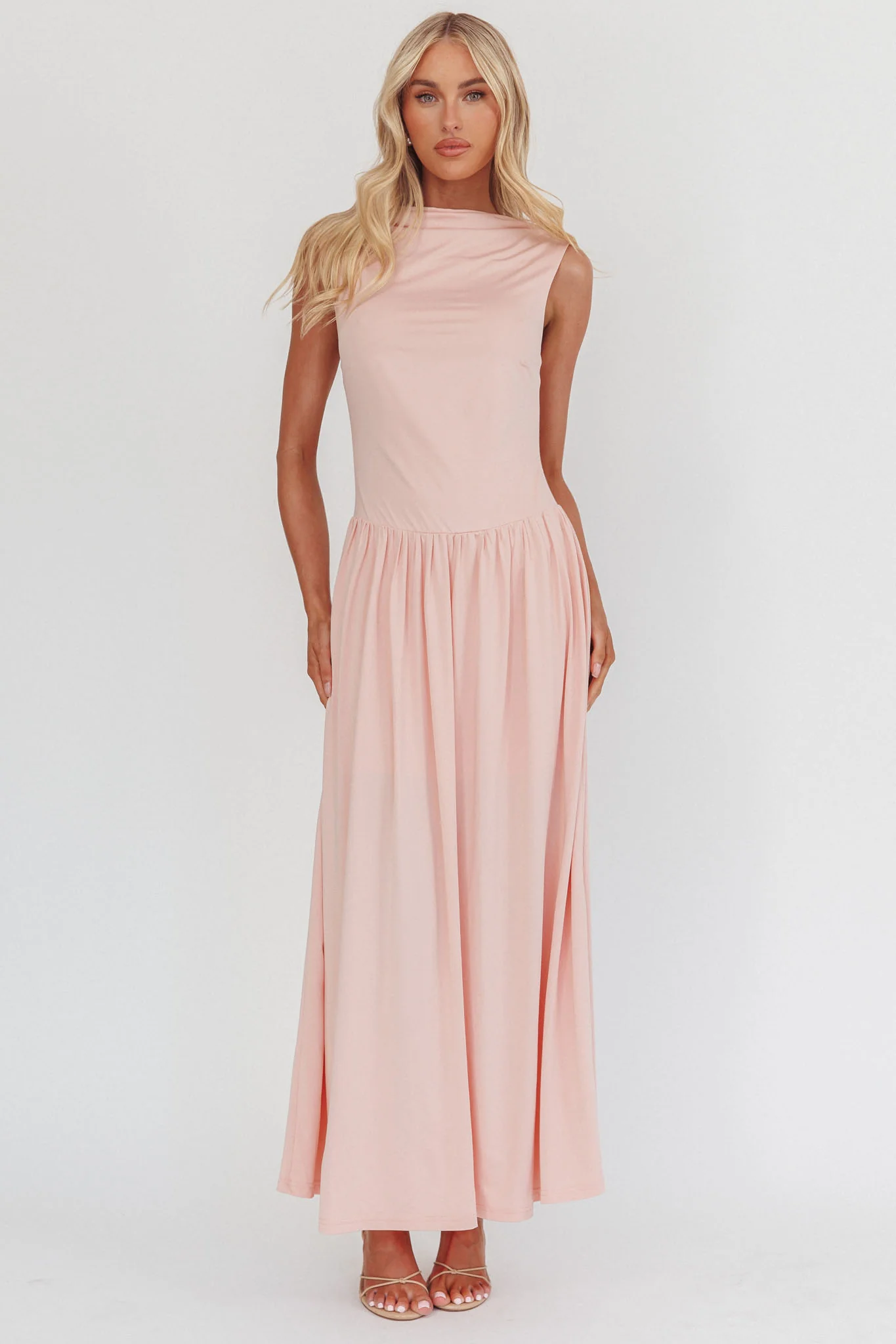 Dorothea High Cowl Open Back Maxi Dress Dusty Pink
