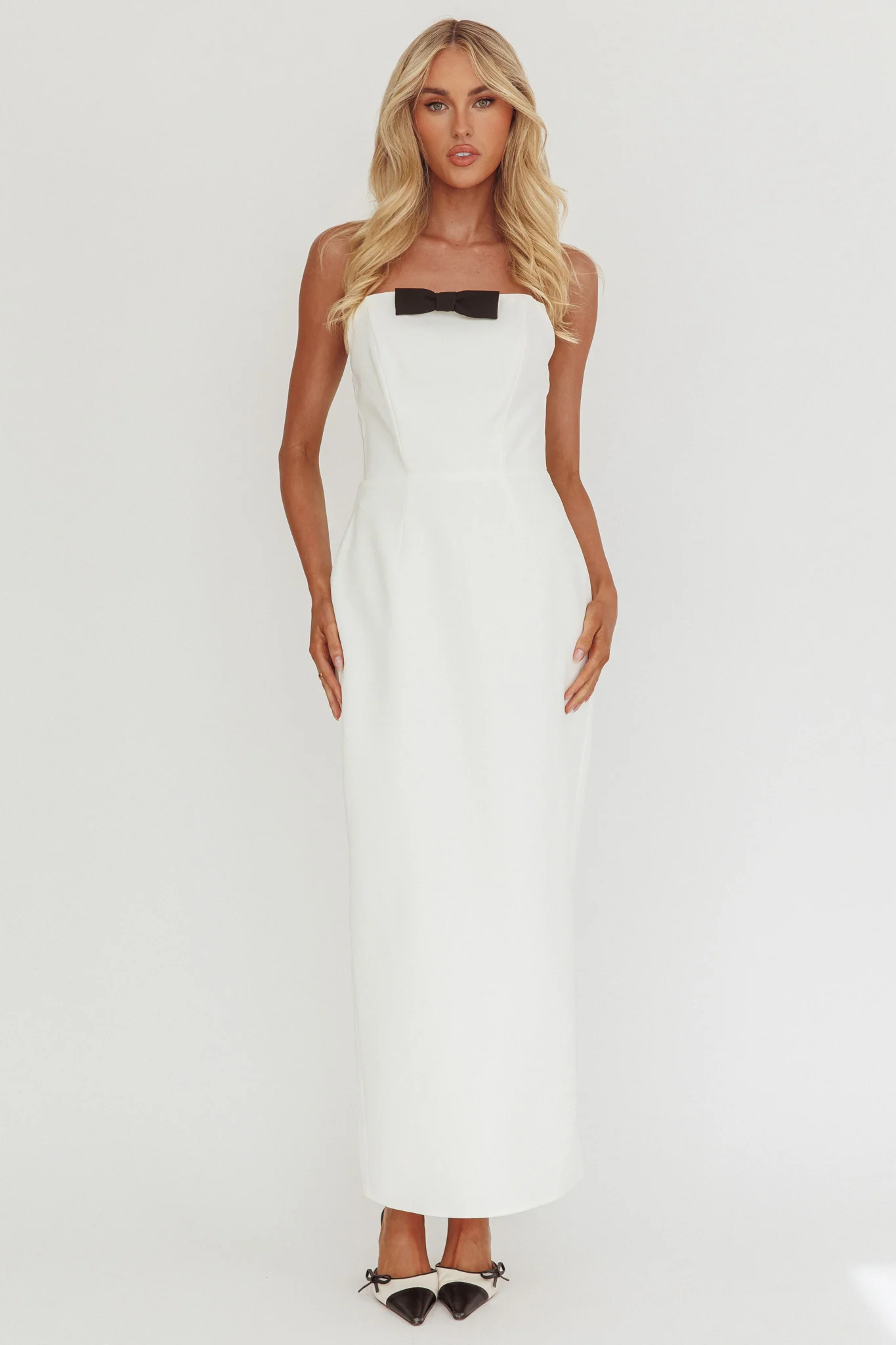 Cocktail Party Strapless Bow Bust Maxi Dress White