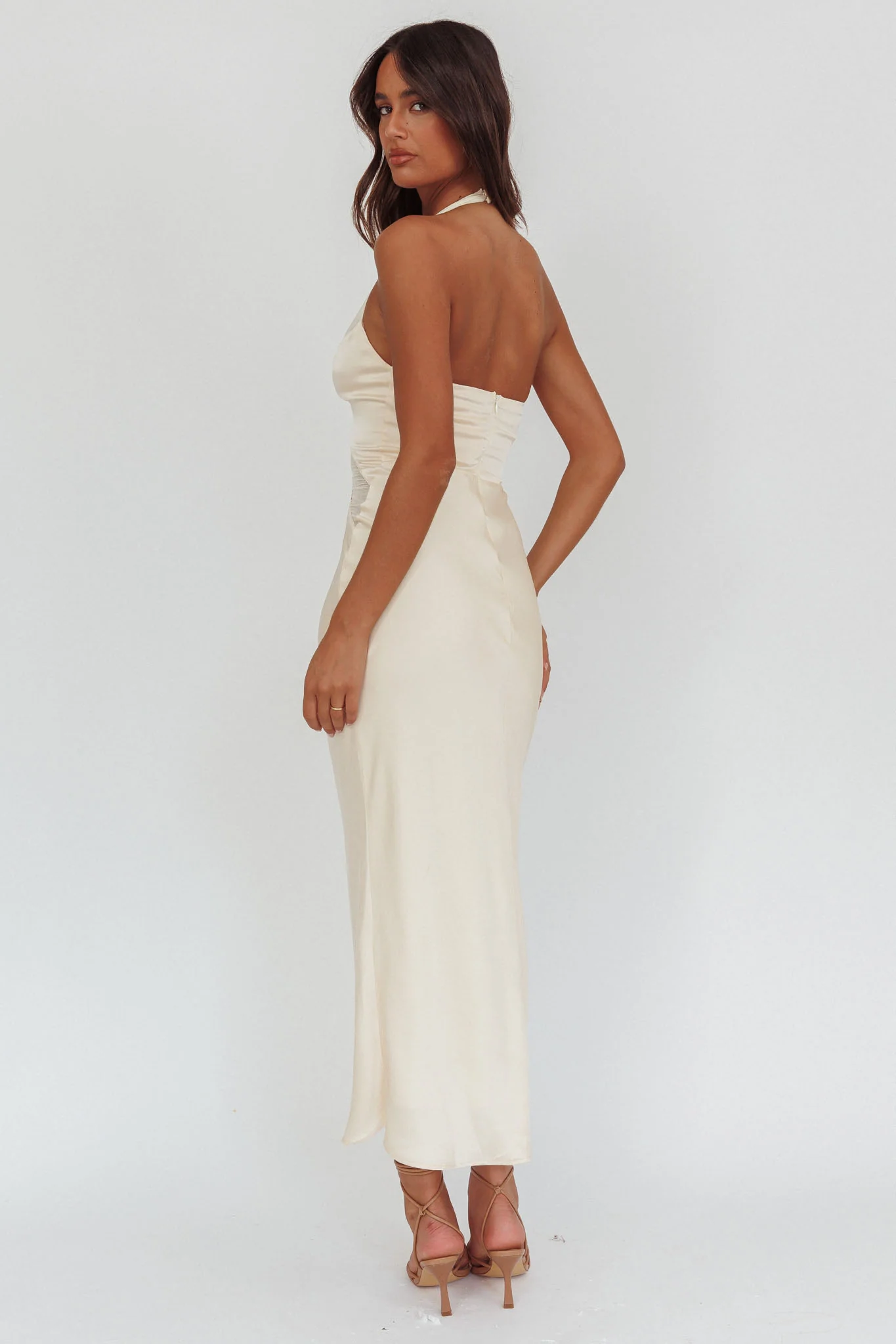 Kasi Sheer Panel Halter Maxi Dress Butter