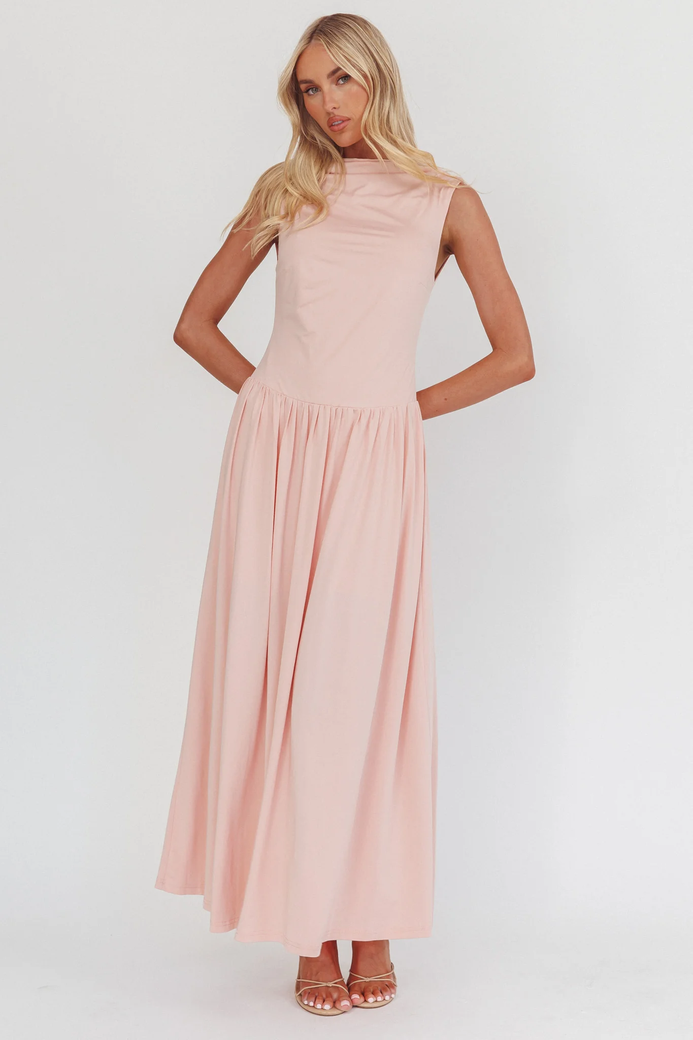 Dorothea High Cowl Open Back Maxi Dress Dusty Pink