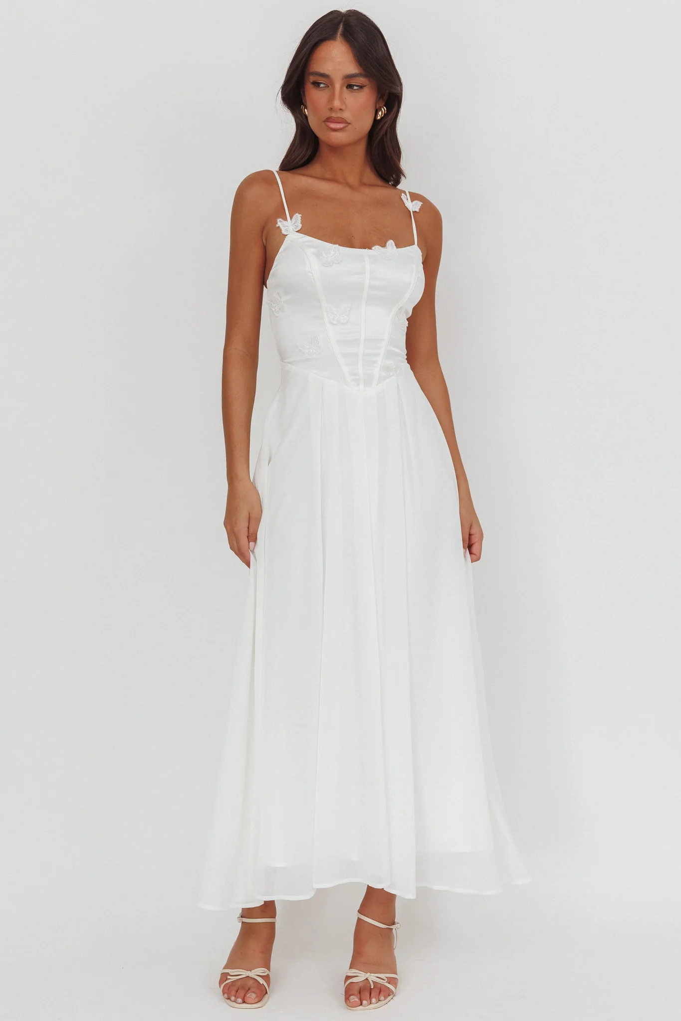 Lora Cami Strap Butterfly Dress White