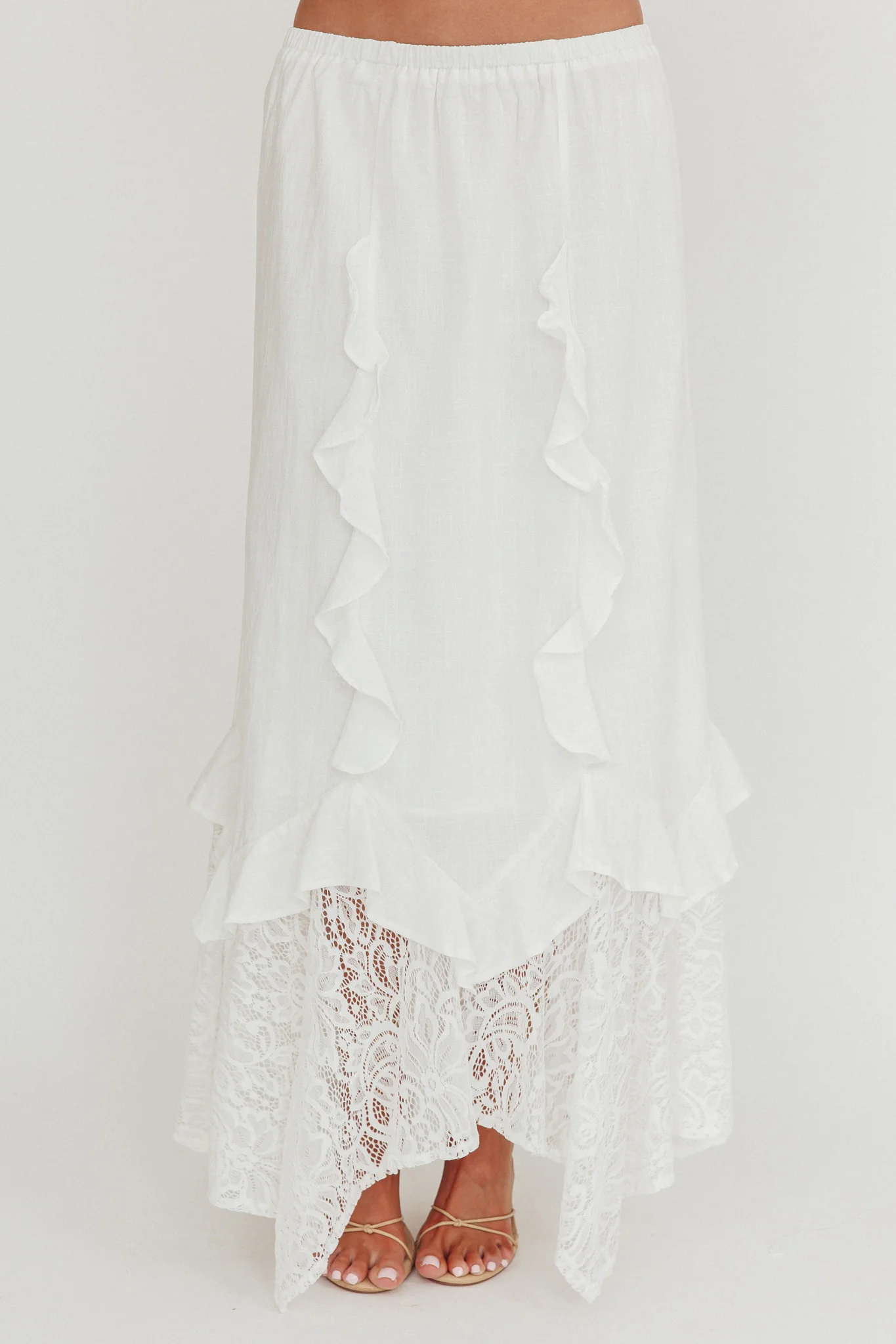 Liora Lace Hem Ruffle Maxi Skirt White