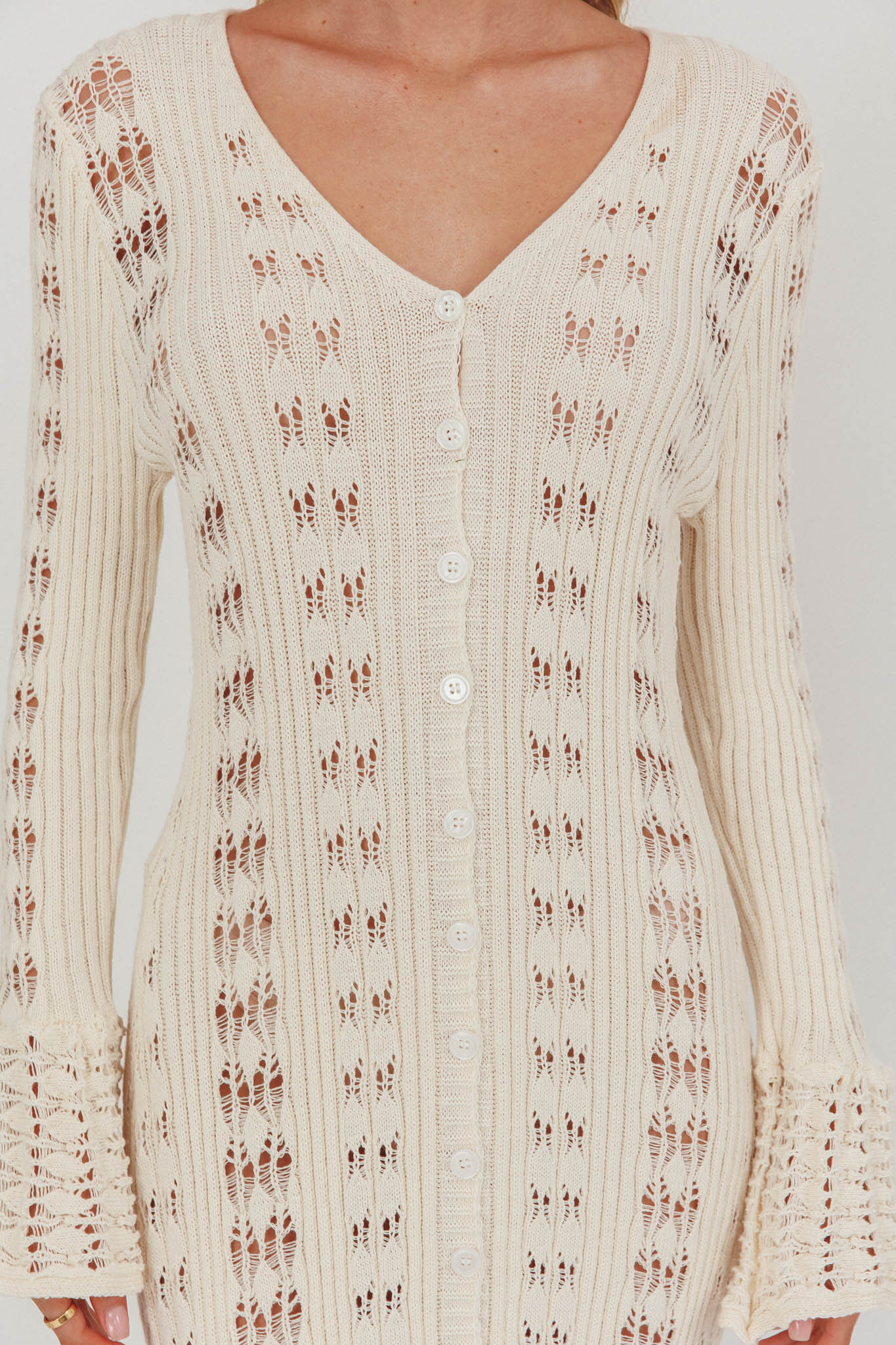 Portside Long Sleeve Knit Maxi Dress Cream