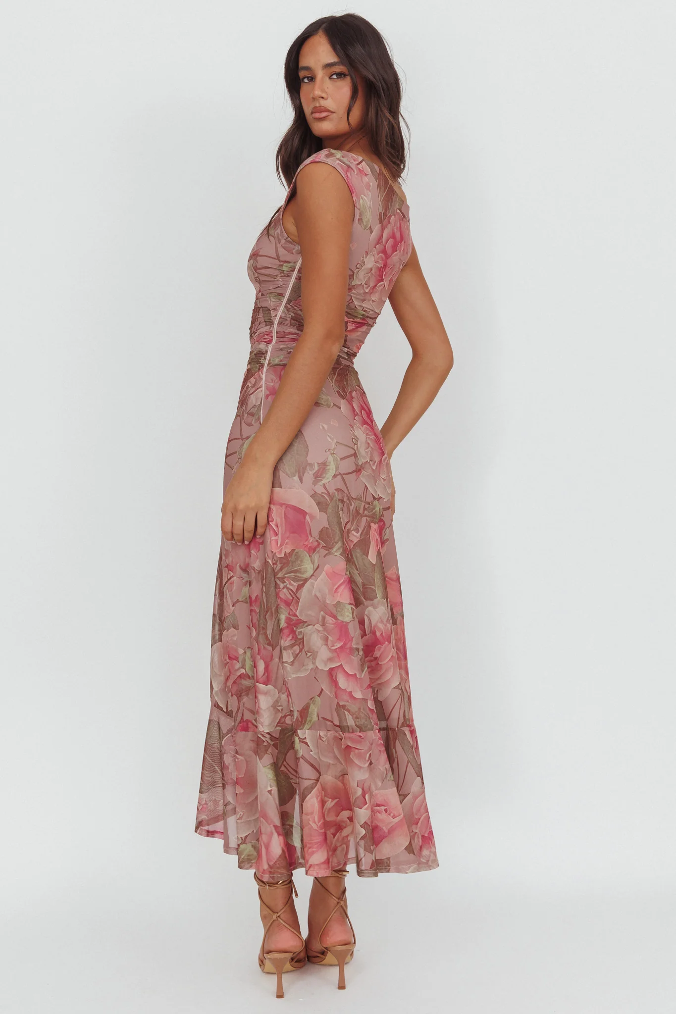 Moonlit Magic Asymmetric Neckline Maxi Dress Floral Blush