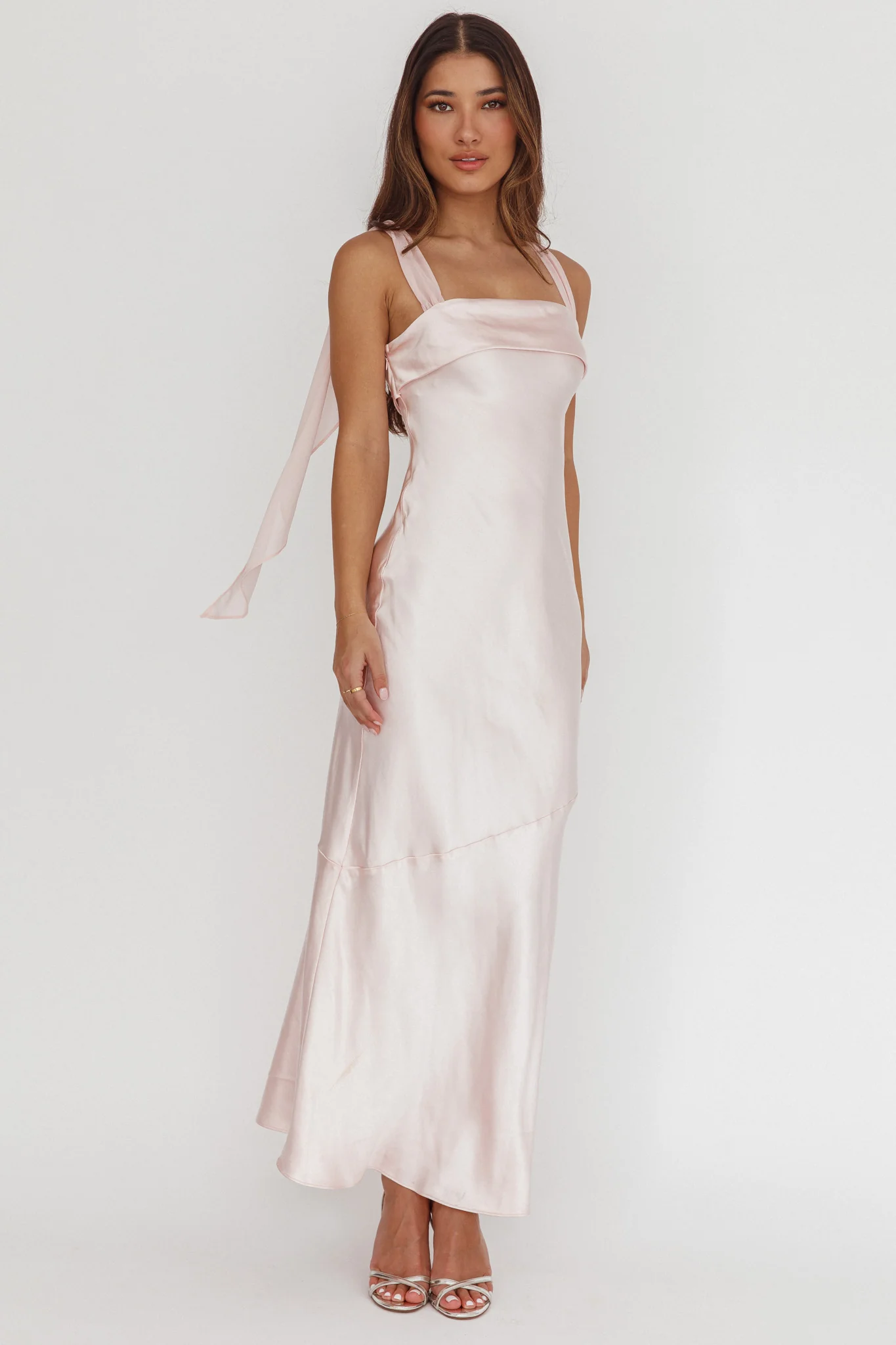 Carmel Shoulder Sash Midi Dress Blush