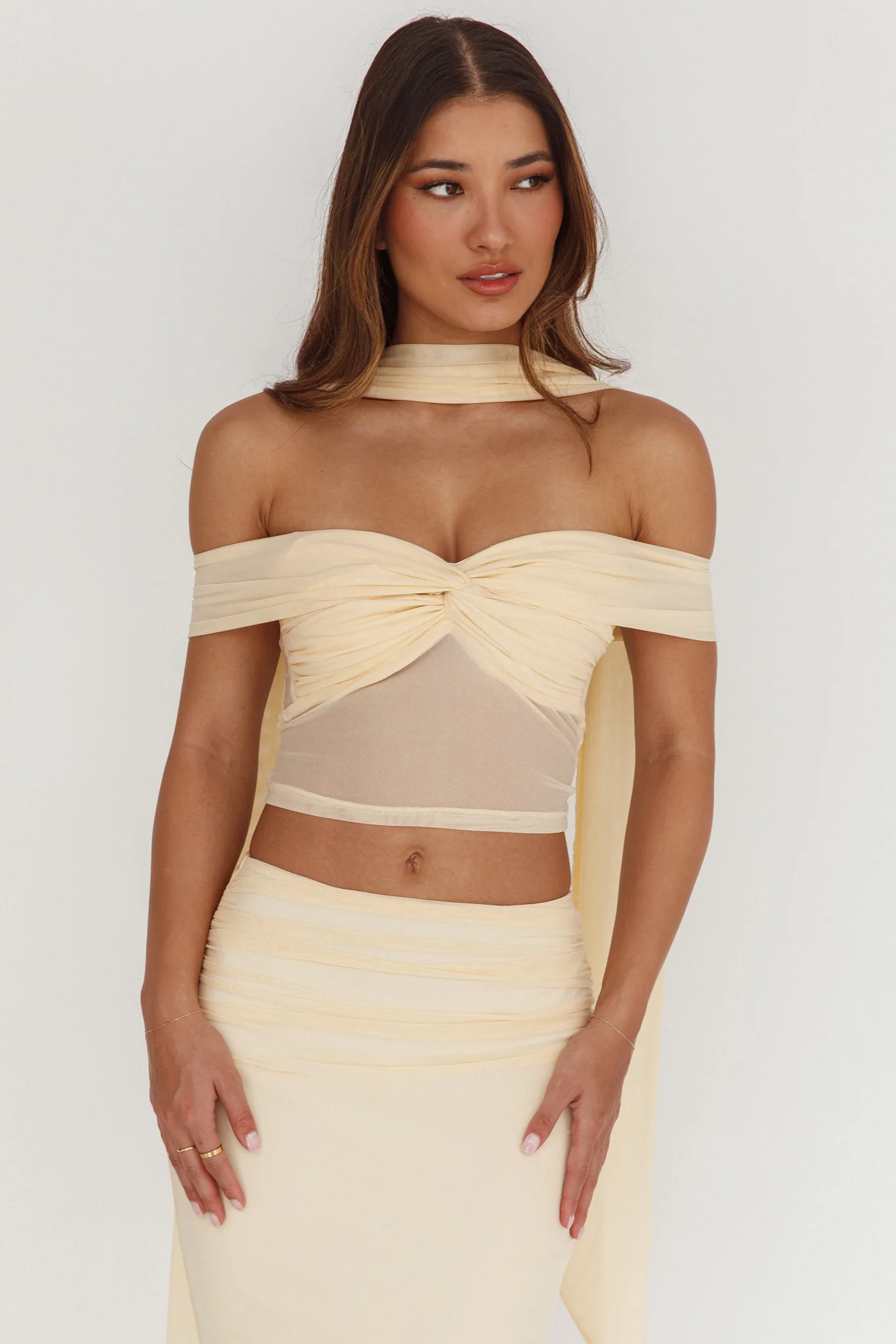 All The Lights Off-Shoulder Crop Top Cream