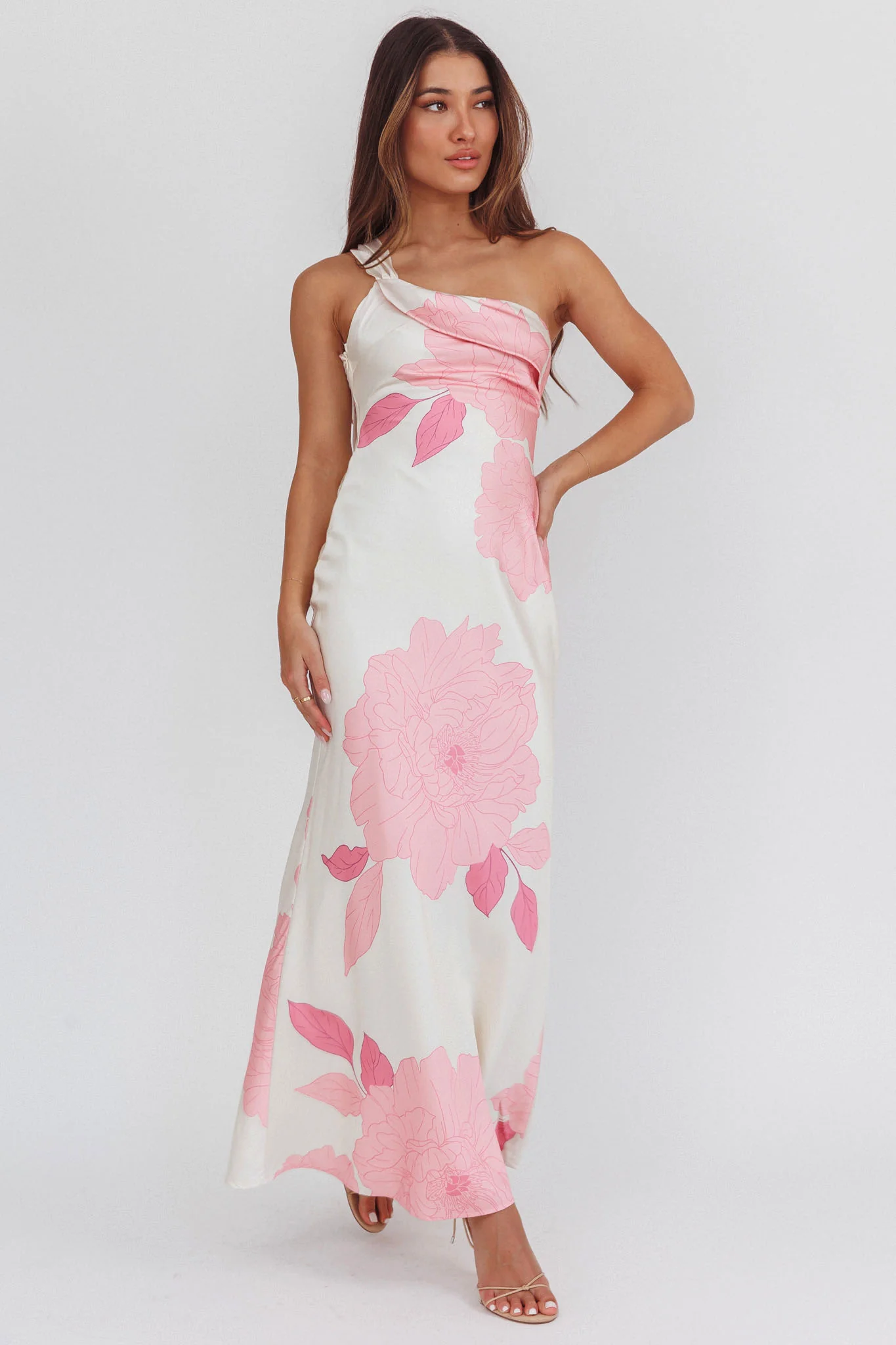 Carmel One-Shoulder Sash Maxi Dress Floral Butter