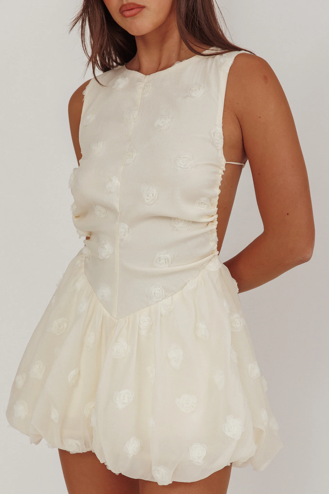 Tealy Cut-Out Back Bubble Mini Dress Cream