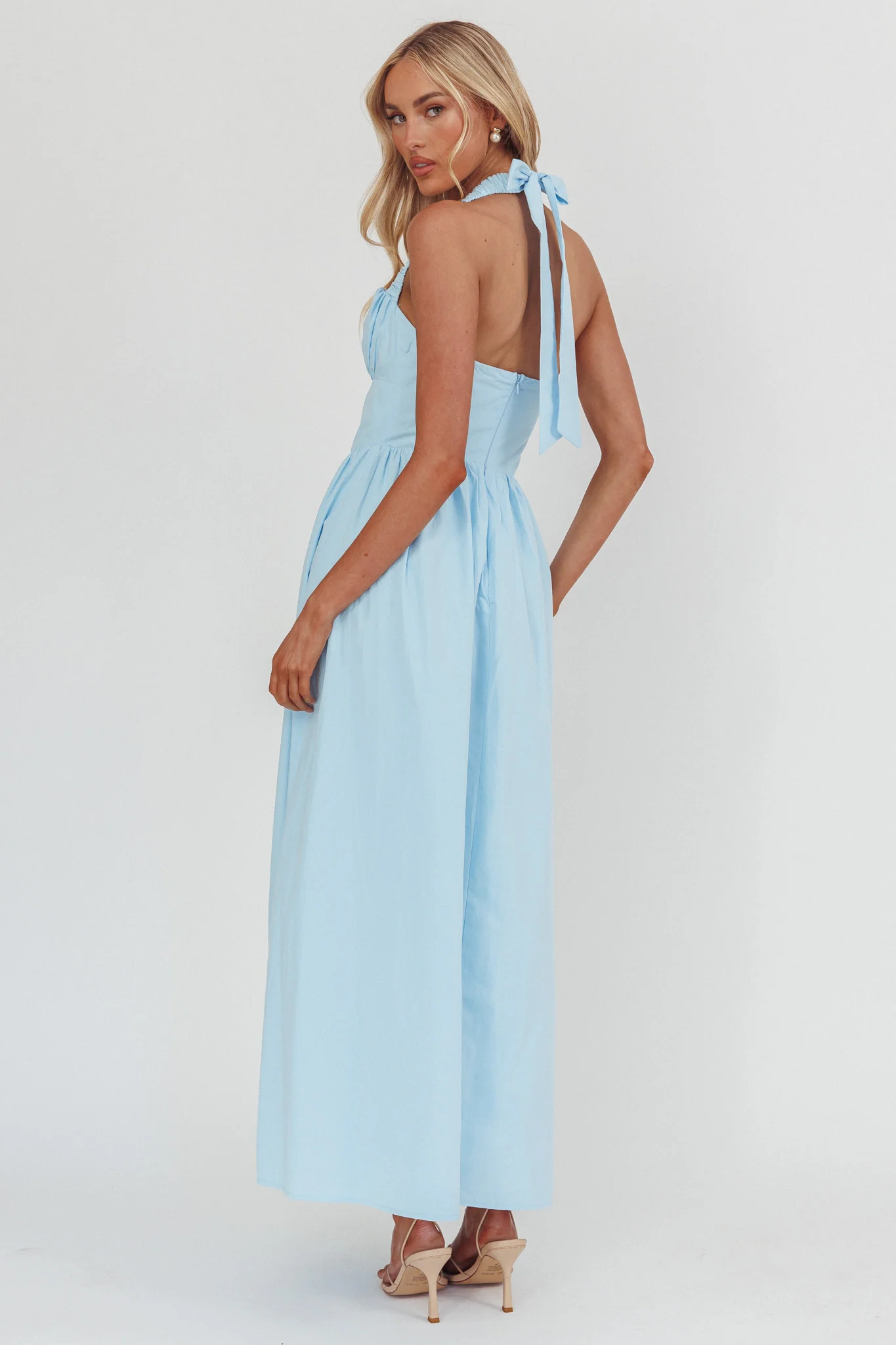 Irisa Elasticated Halter Maxi Dress Ice Blue