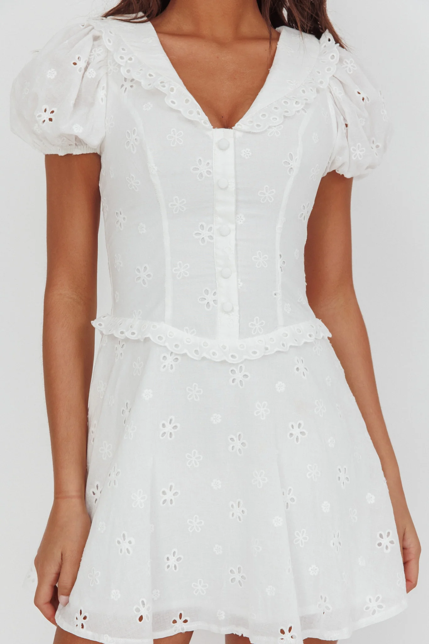 Aylin Collared Eyelet Mini Dress White