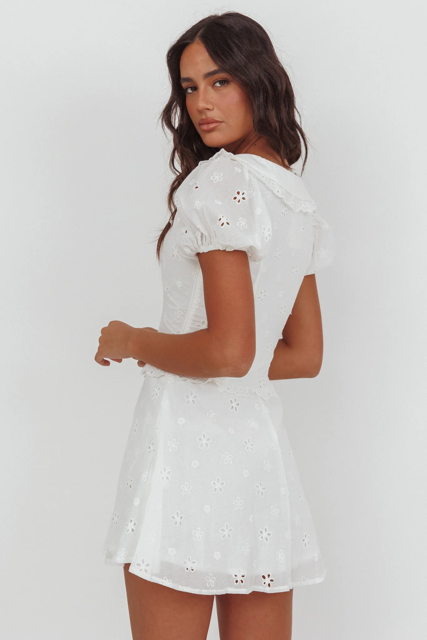 Aylin Collared Eyelet Mini Dress White