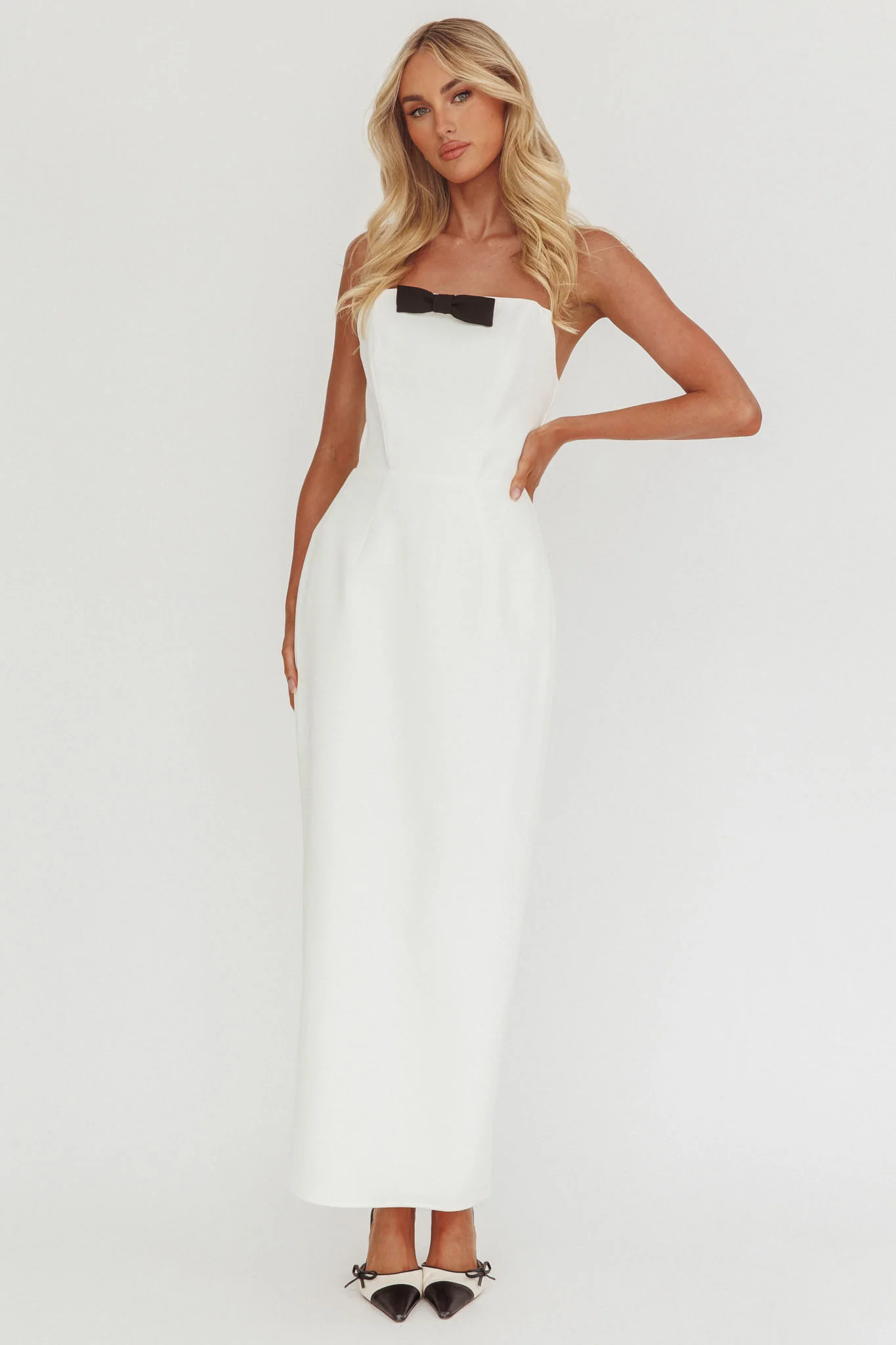 Cocktail Party Strapless Bow Bust Maxi Dress White