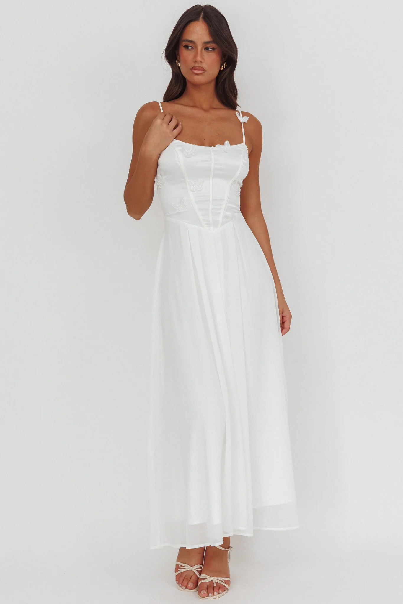 Lora Cami Strap Butterfly Dress White