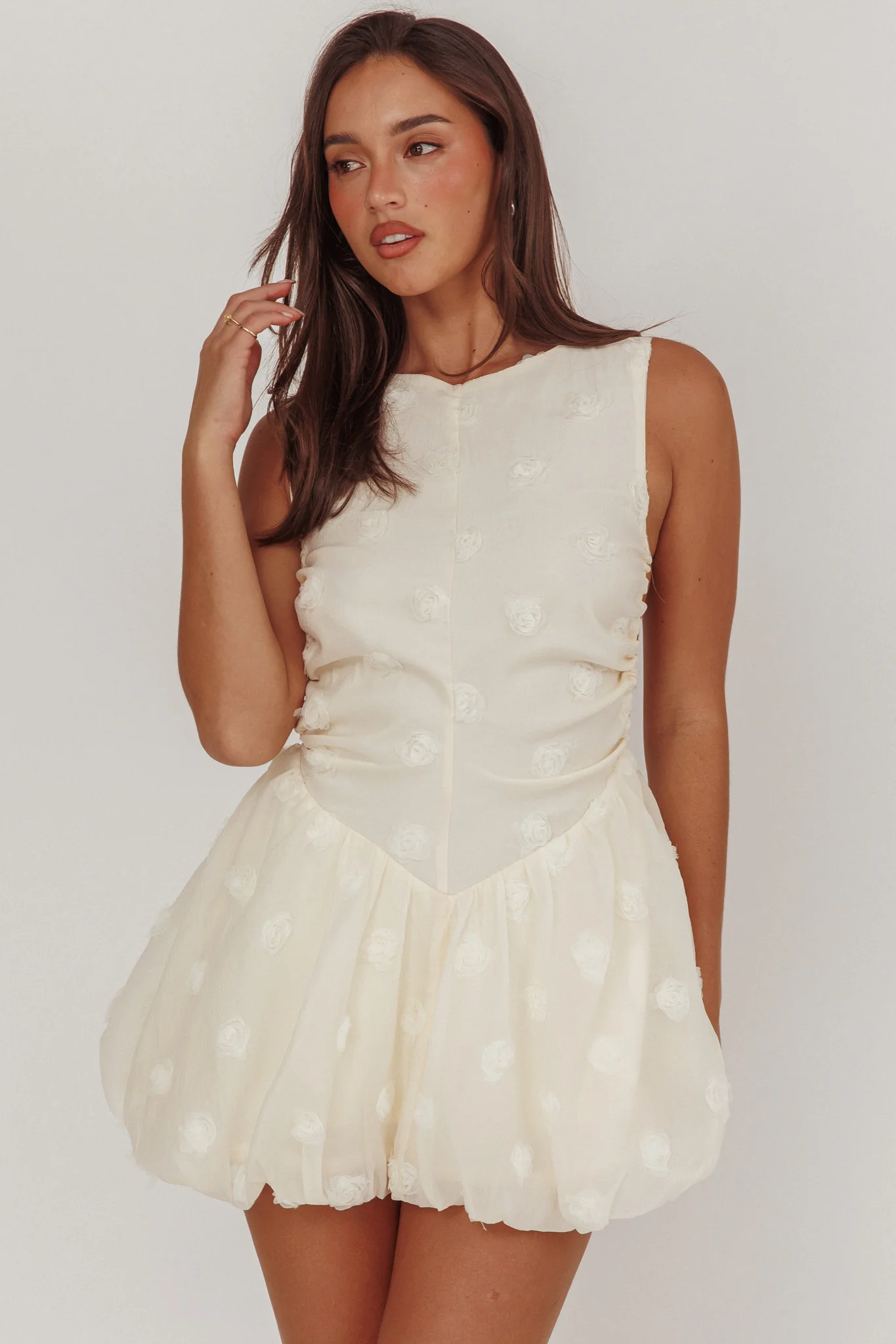 Tealy Cut-Out Back Bubble Mini Dress Cream