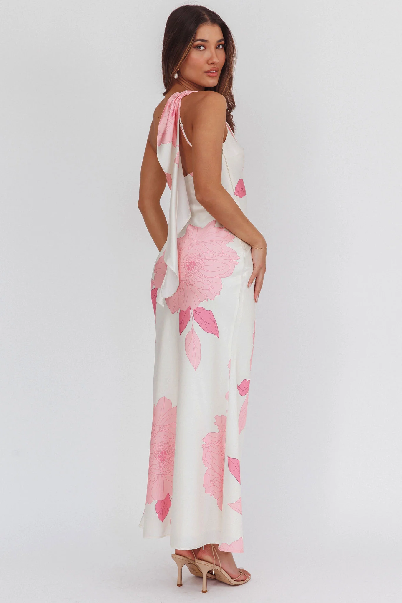 Carmel One-Shoulder Sash Maxi Dress Floral Butter