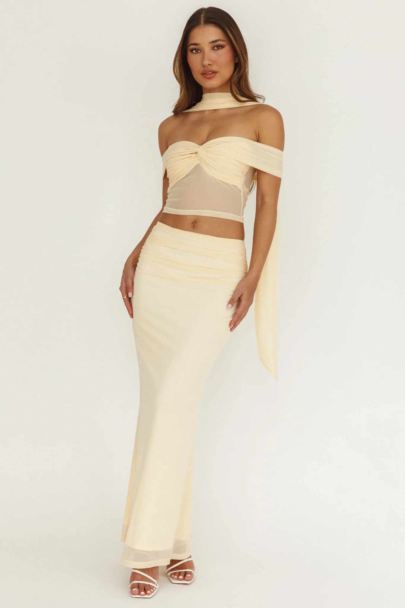 All The Lights Off-Shoulder Crop Top Cream