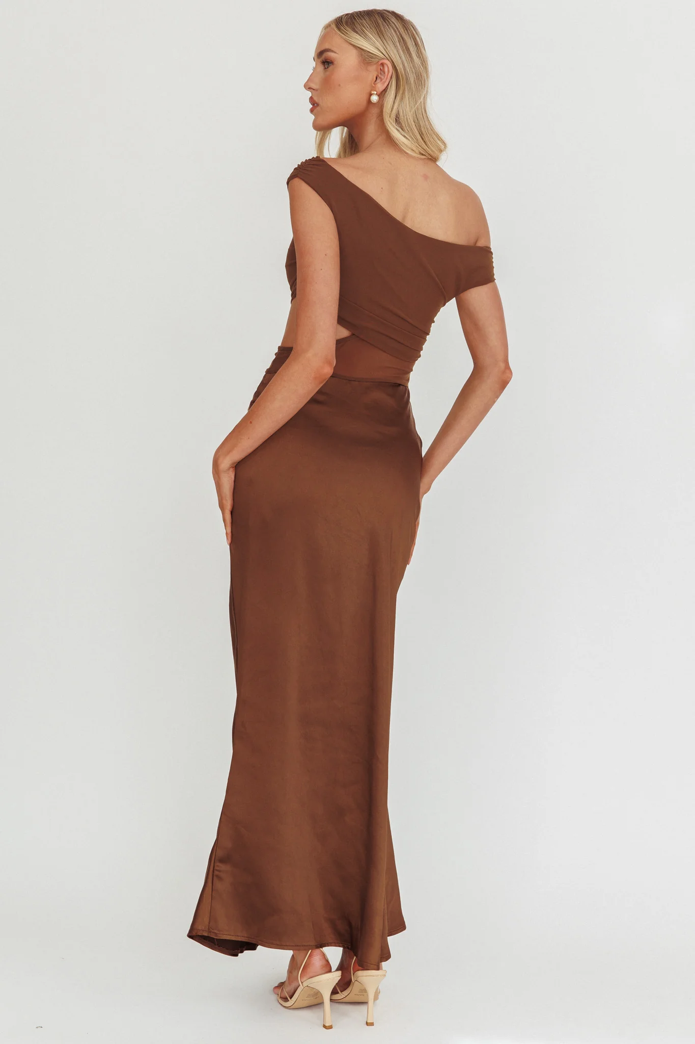 In Blooms Mesh Bodice Maxi Dress Chocolate