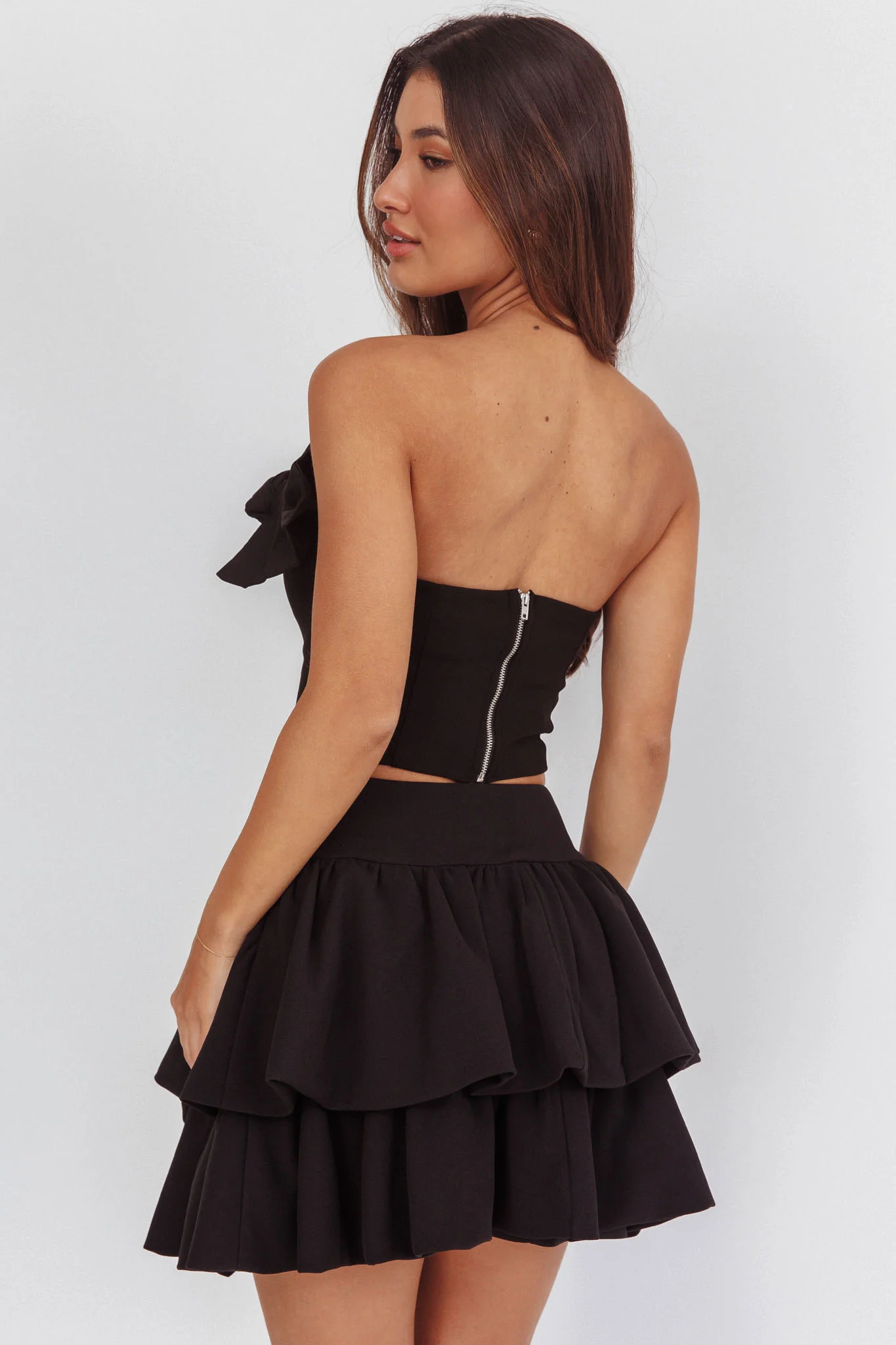Deisi Concertina Layered Ruffle Mini Skirt Black