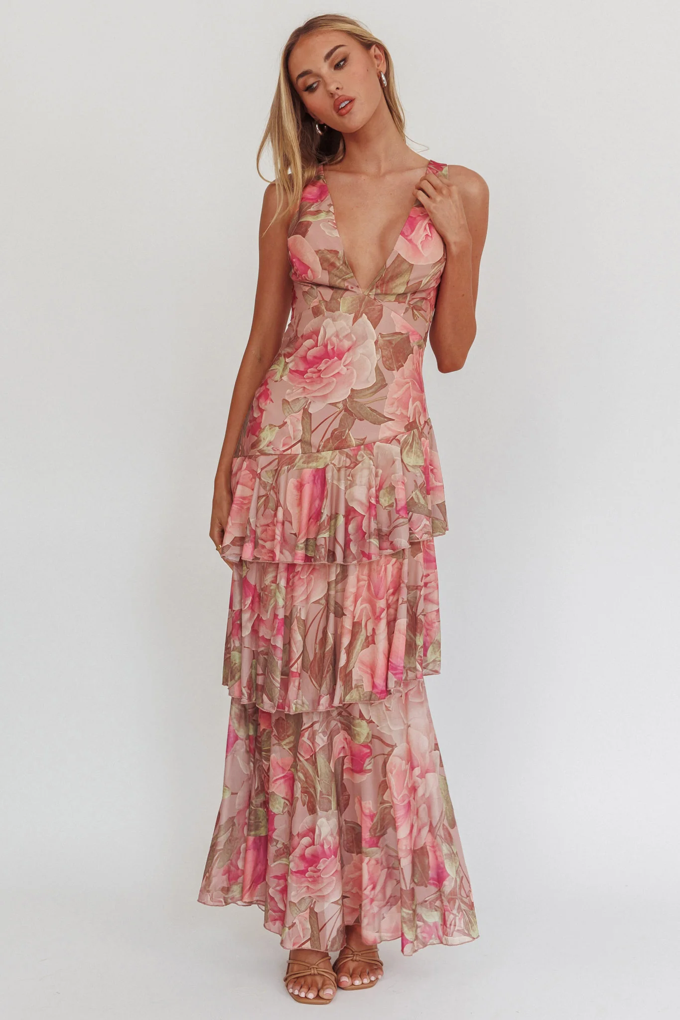 Veda Strappy Back Maxi Dress Roses Blush