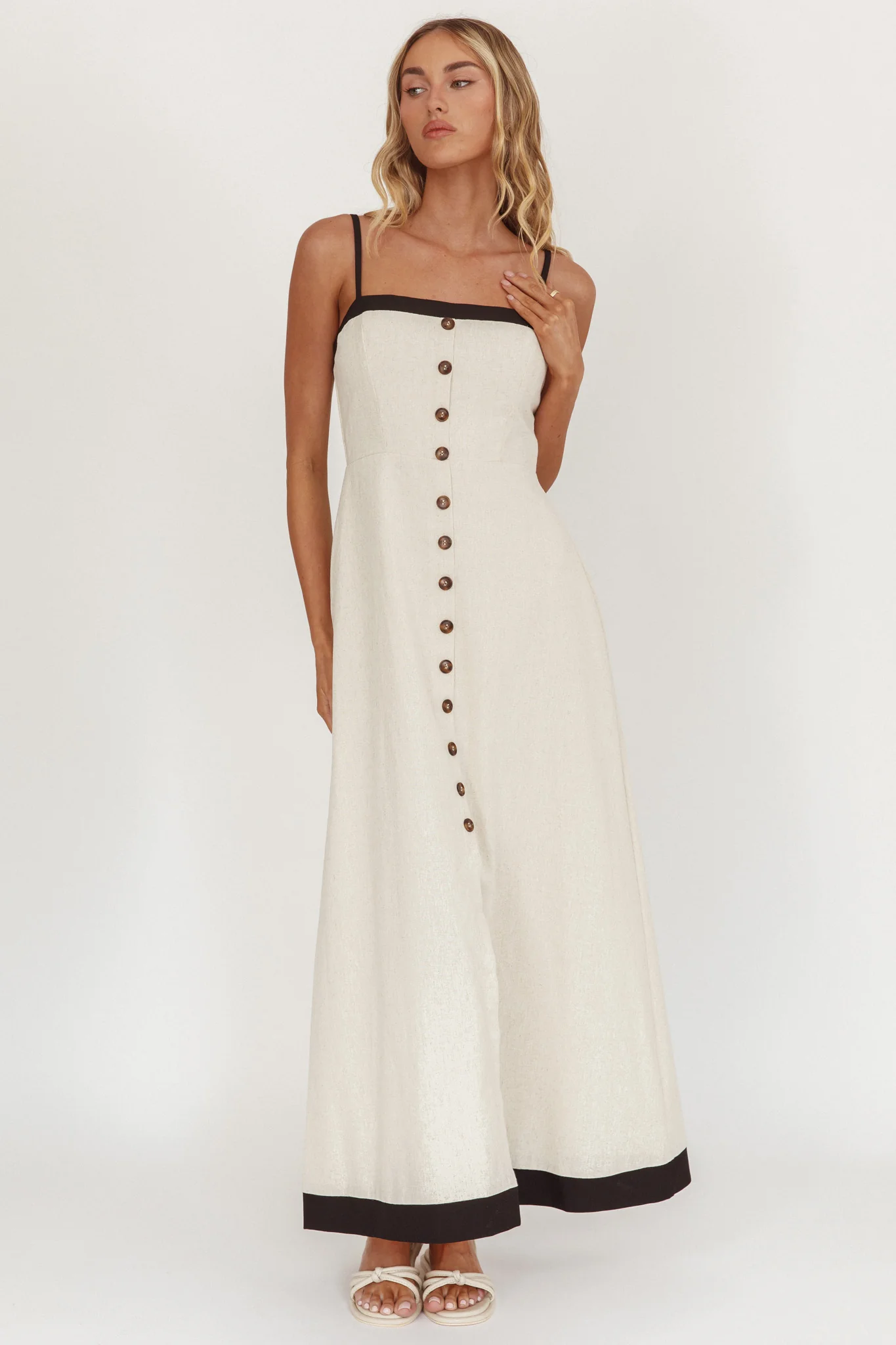 Sailing Away Button Front Maxi Dress Oat
