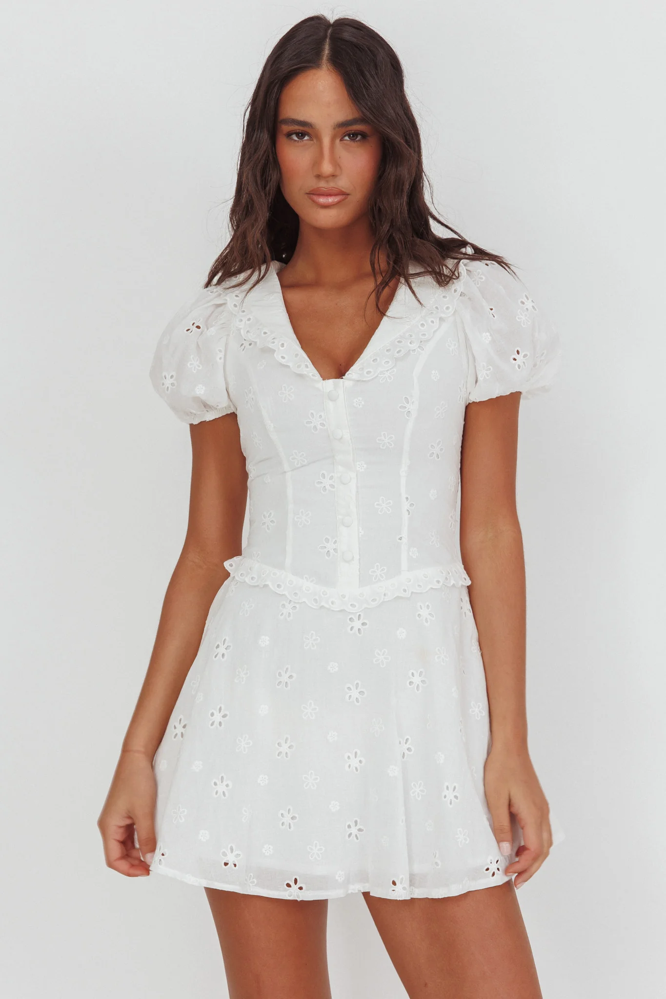 Aylin Collared Eyelet Mini Dress White